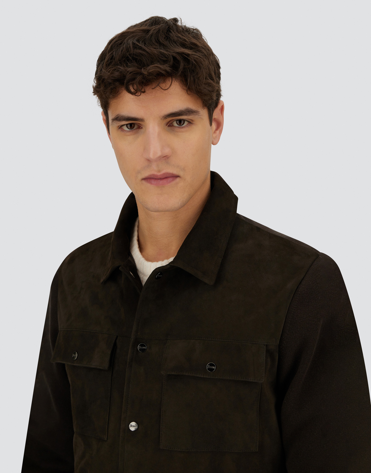 Herno Resort Shacket In Cotton Cashmere Knit In Brown