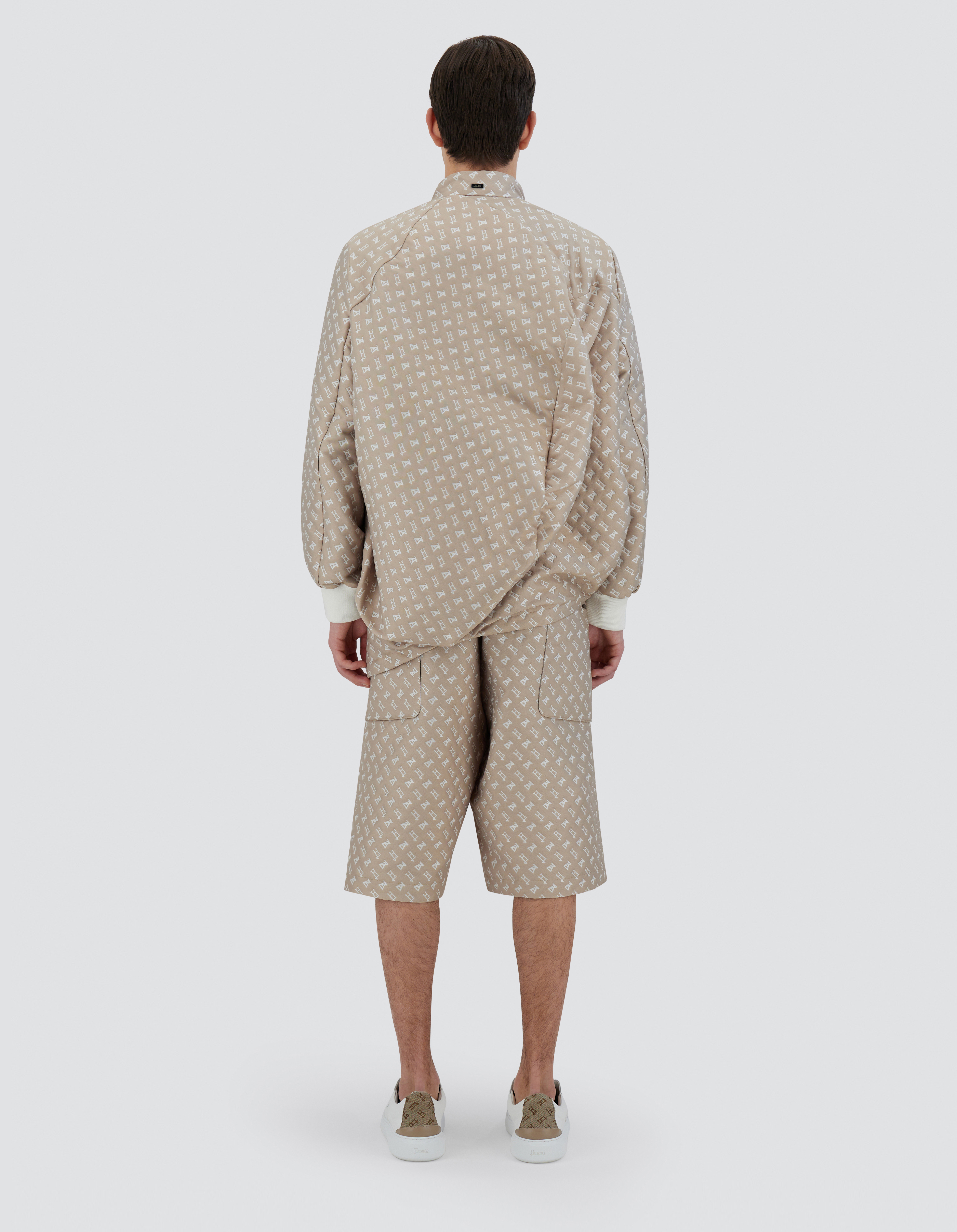 Herno Globe Bomber Jacket In Photocromatic Monogram In Light Beige