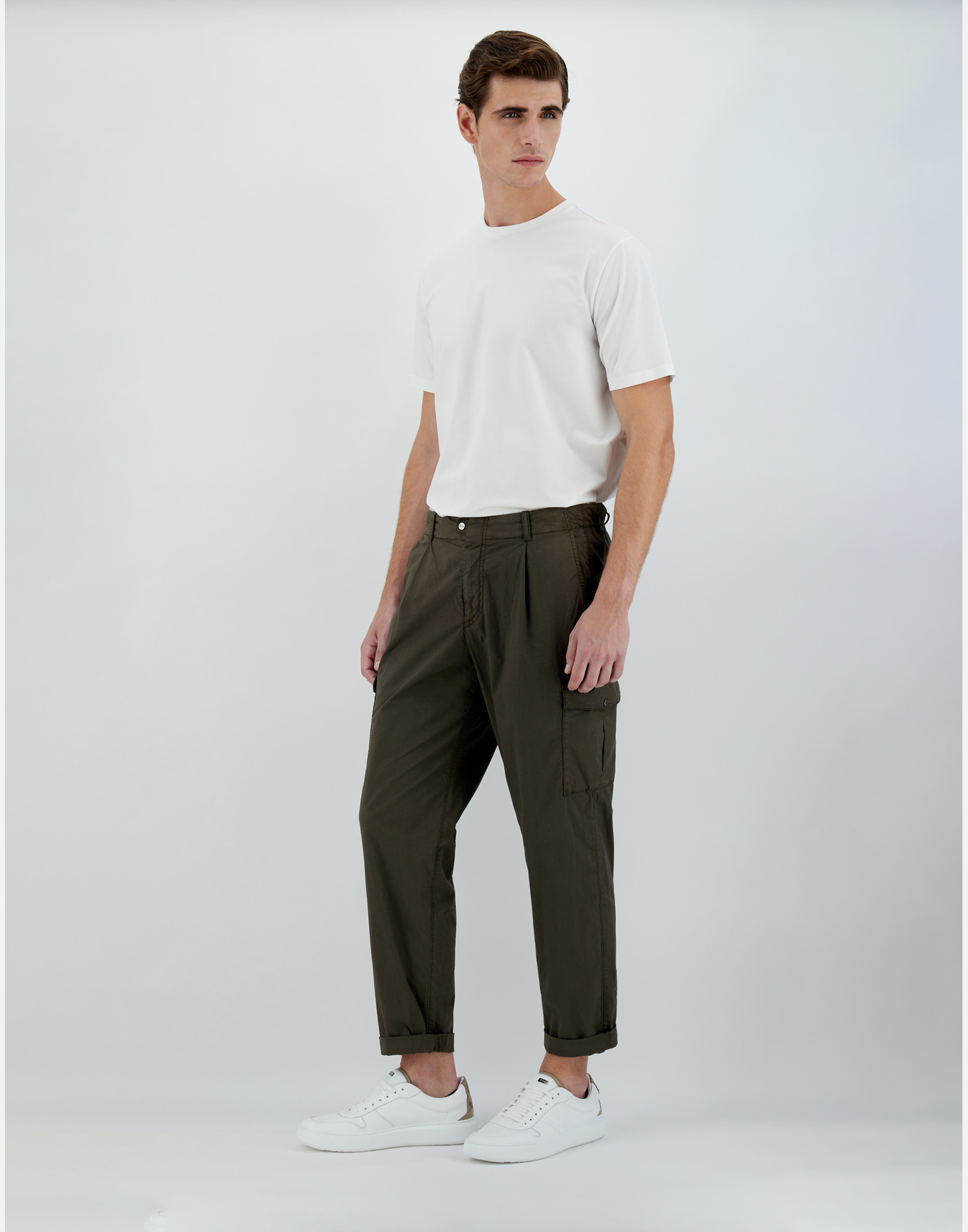 Herno Dyed Cotton Stretch Trousers In Light Military