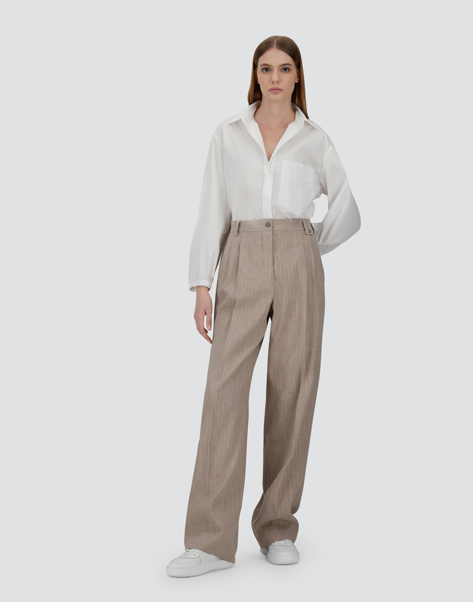 Herno Trousers In Linen Pinstripe In Chantilly