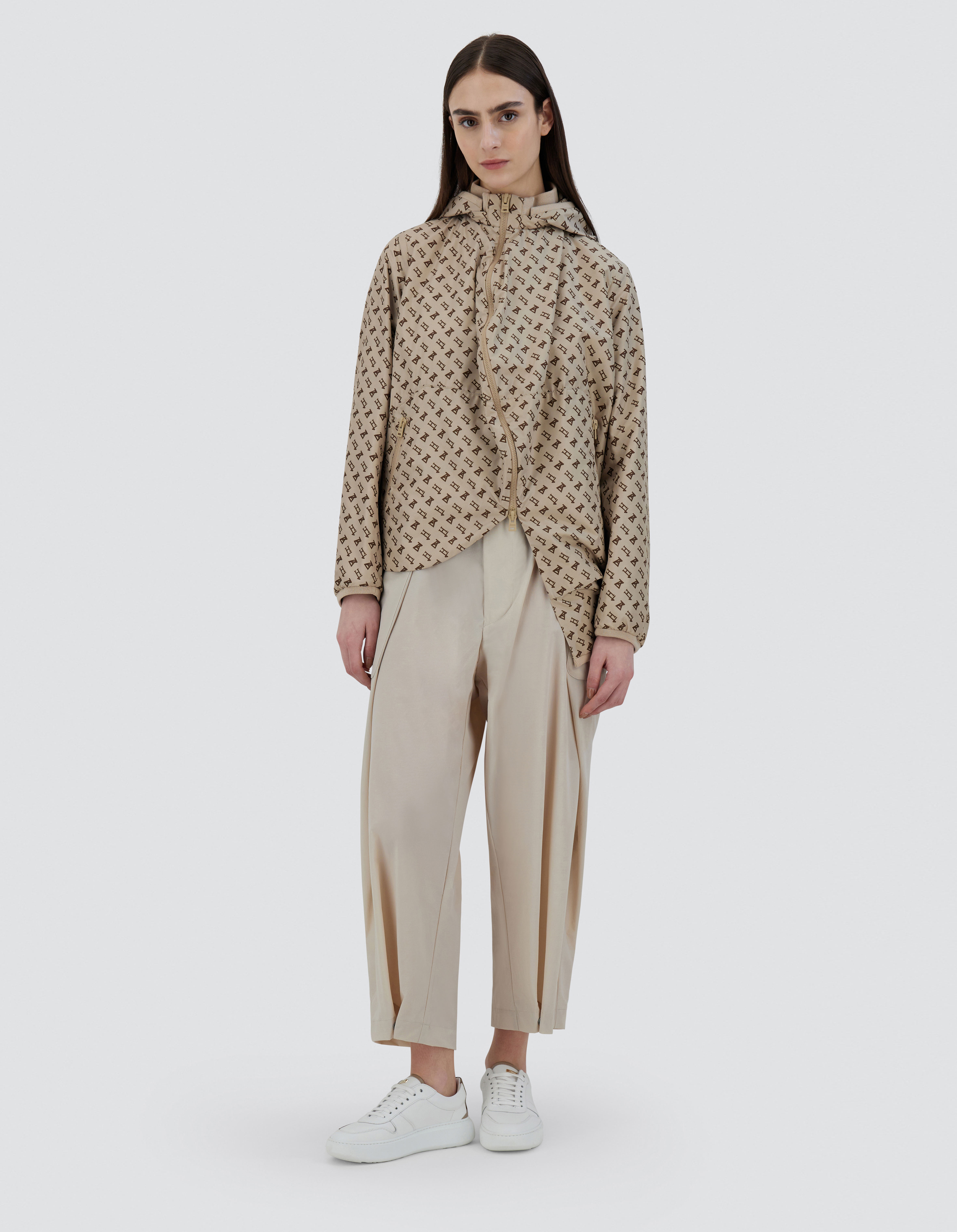 Herno Globe Parka In Eco Monogram In Light Beige