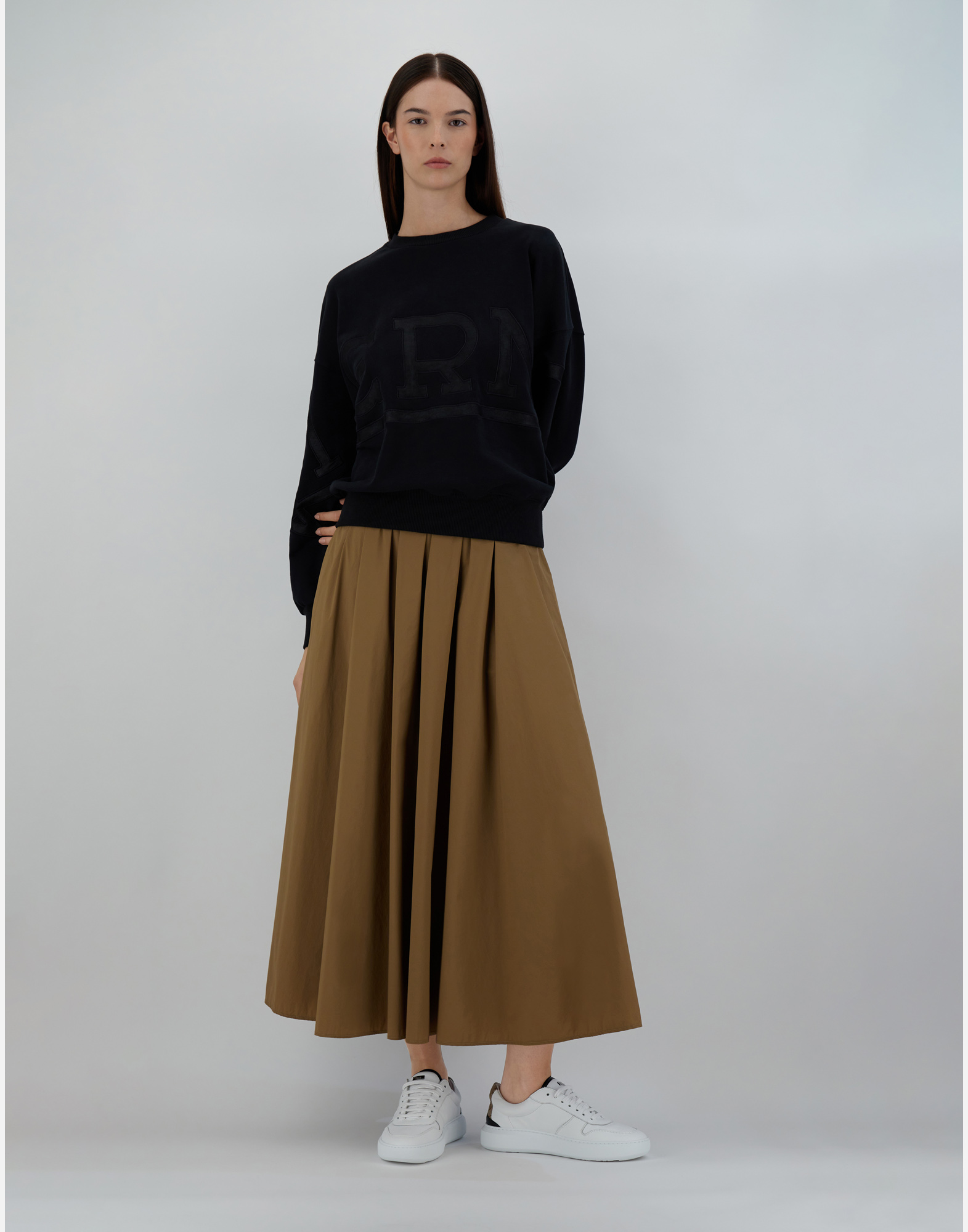 Herno Diagonal Cotton, Fleece ＆ Mesh スウェットシャツ In Black