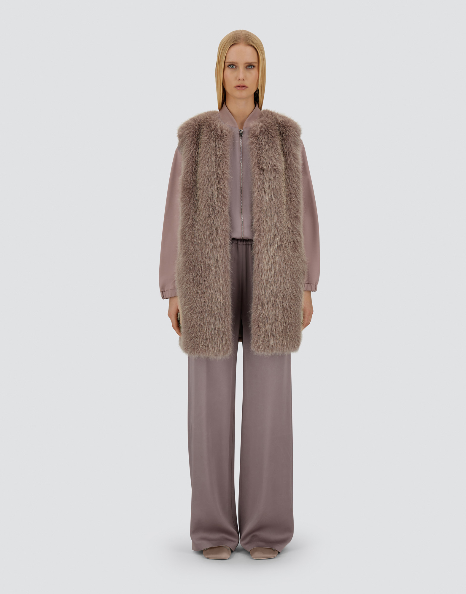 Herno Resort Vest In Fullness Faux Fur In Brown