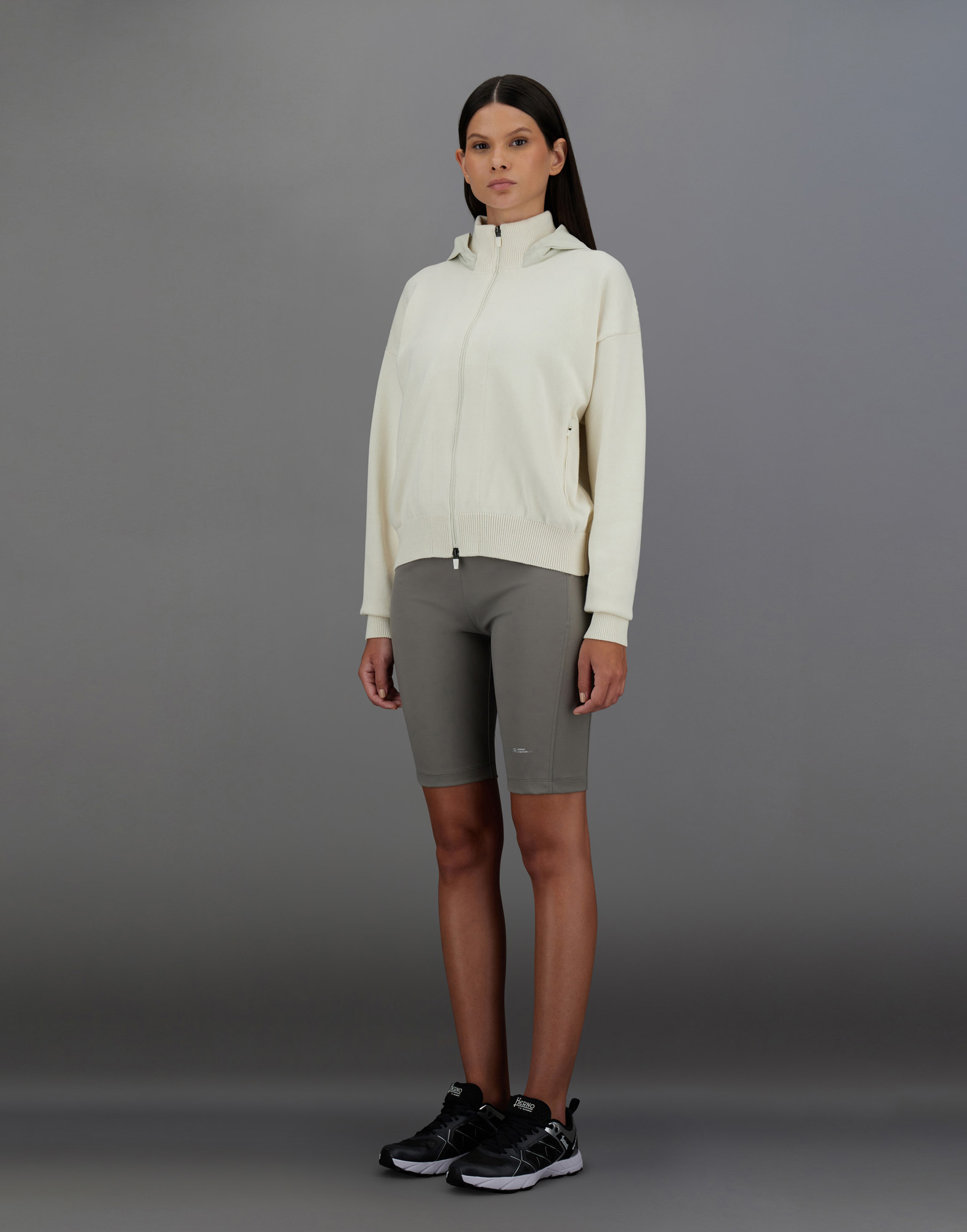 Herno Laminar Cardigan In Cony Knit And 2l Gore-tex In Cream