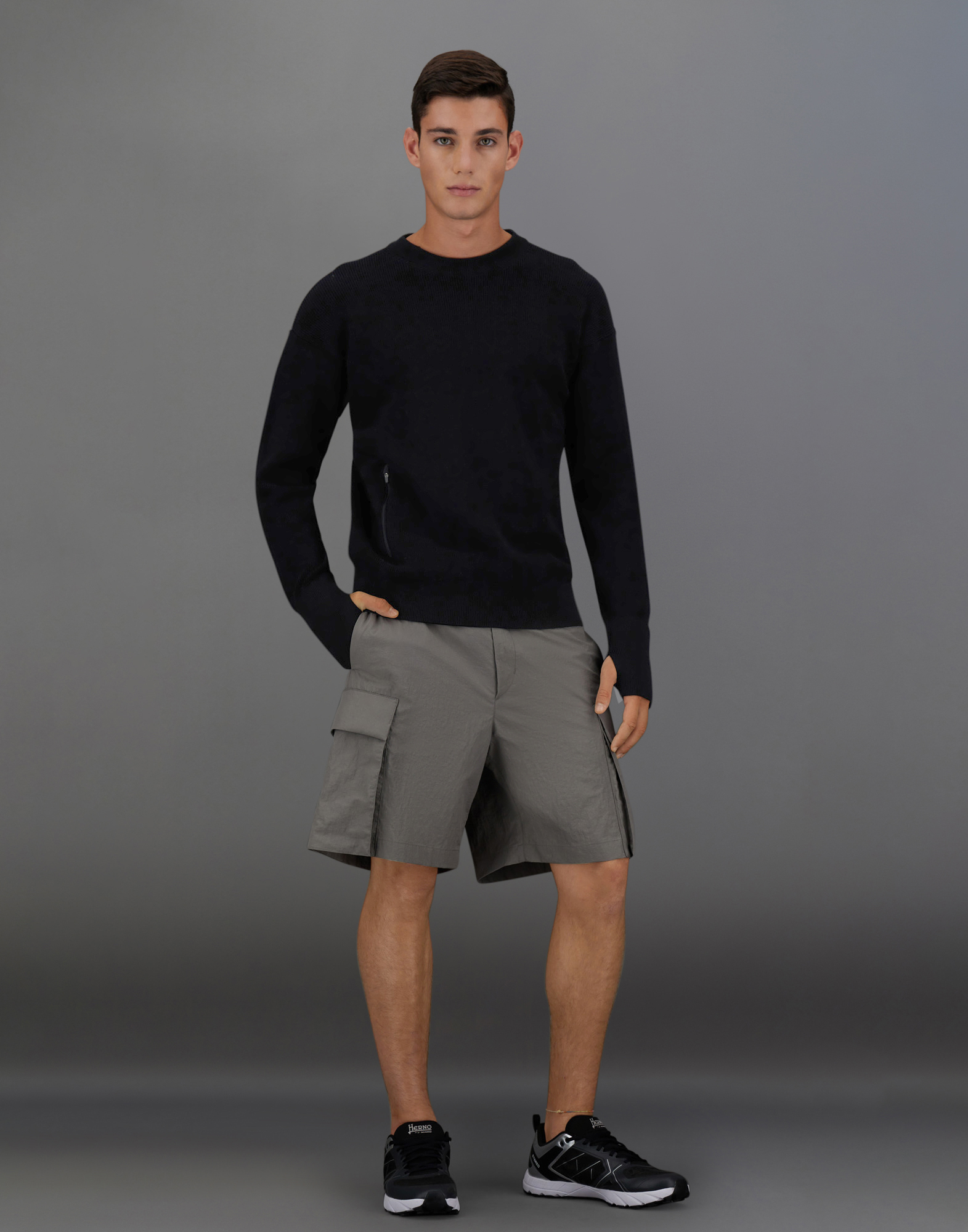 Herno Laminar Sweater In Cony Knit And Extralight Stretch In Black