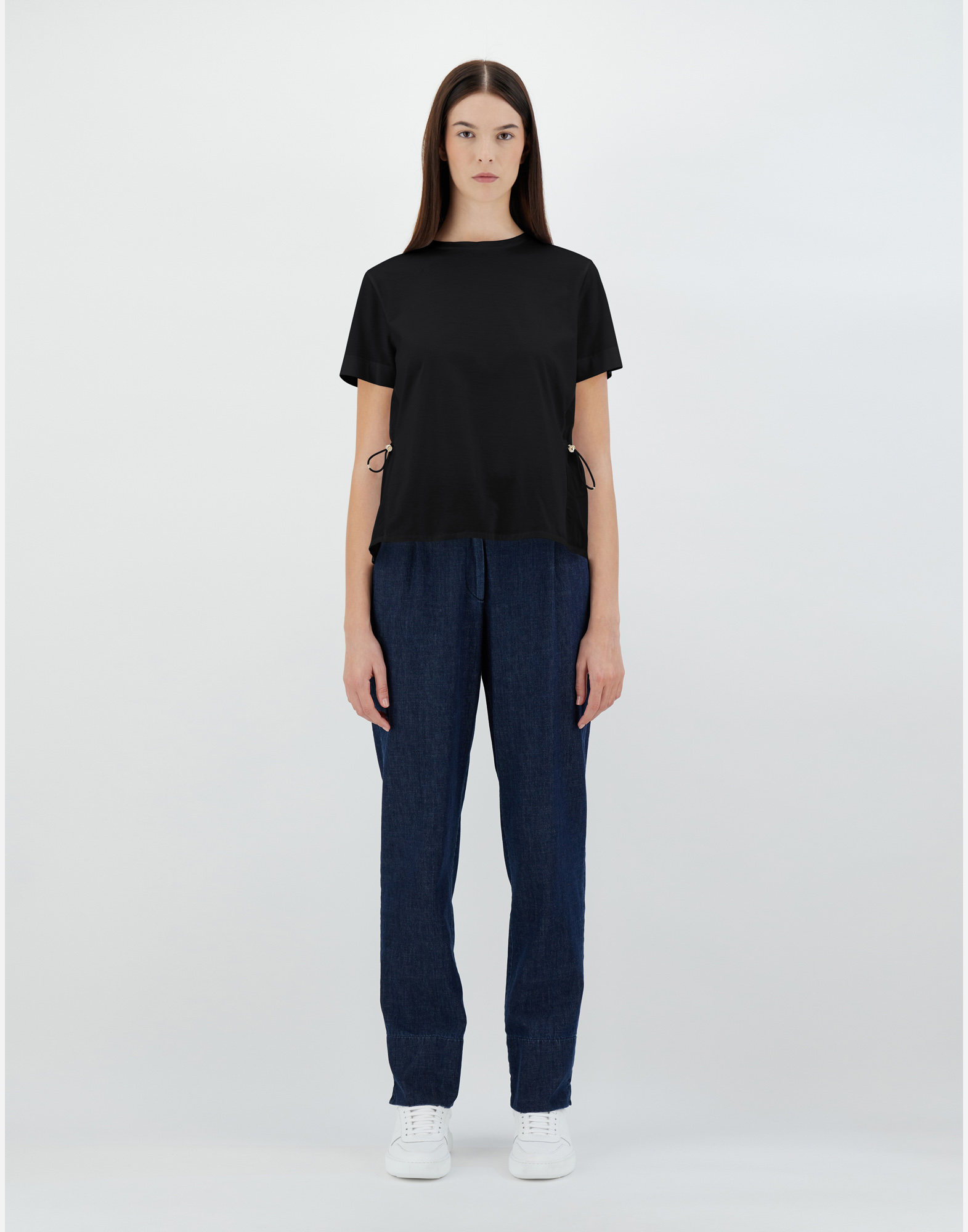 Herno Chic Cotton Jersey ＆ New Techno Taffetà Tシャツ In Black