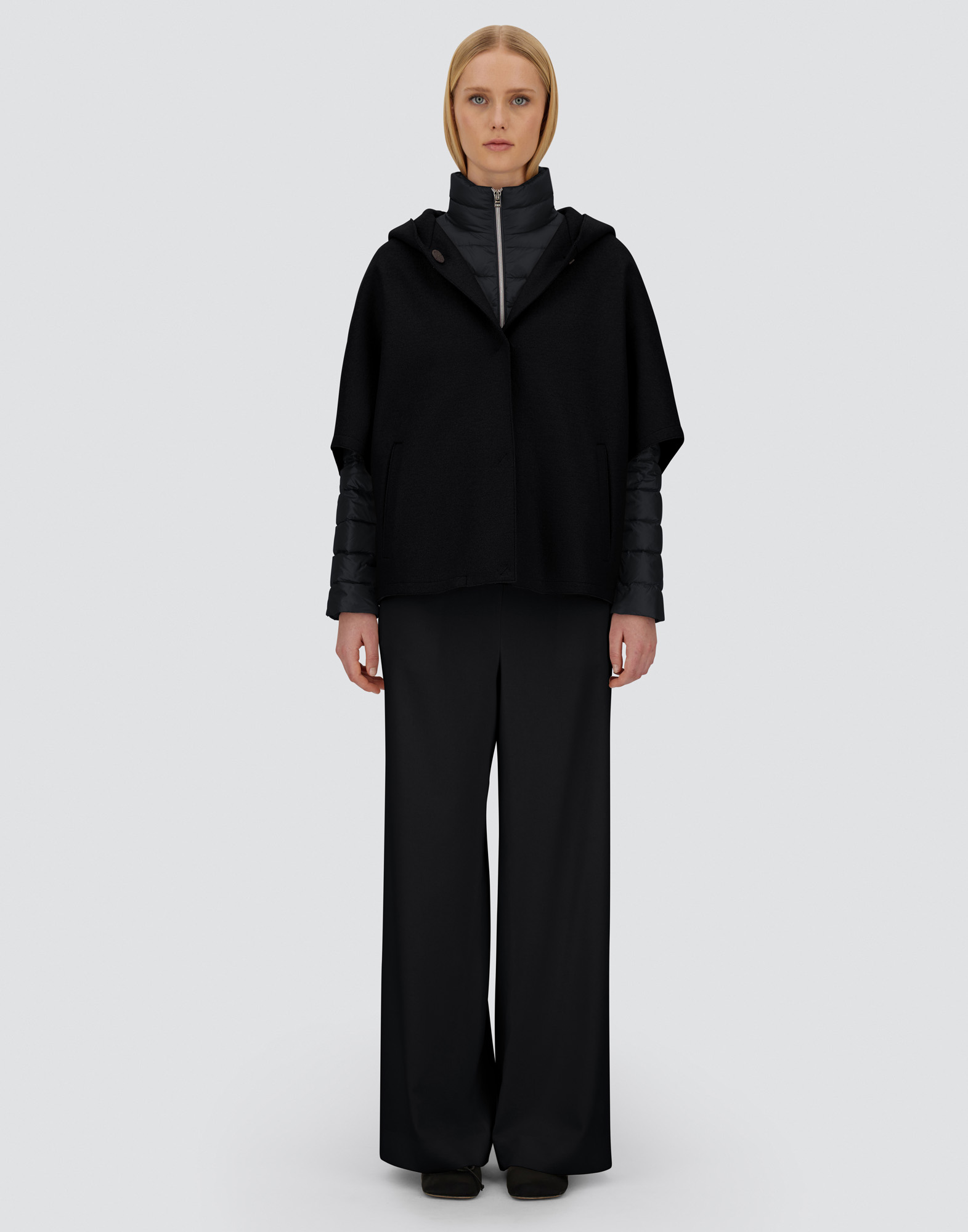 Herno Resort Cape In Felted Wool & Nylon Ultralight