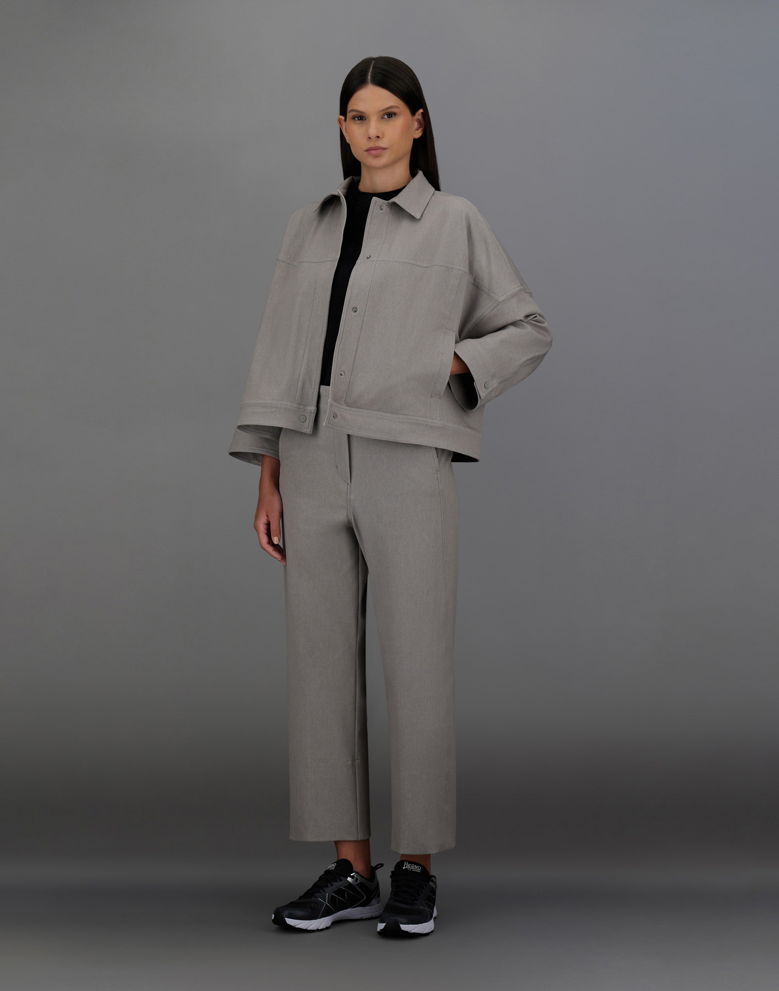Herno Laminar Shacket In Diagonal-tech Cotton And Extralight Stretch In Grey
