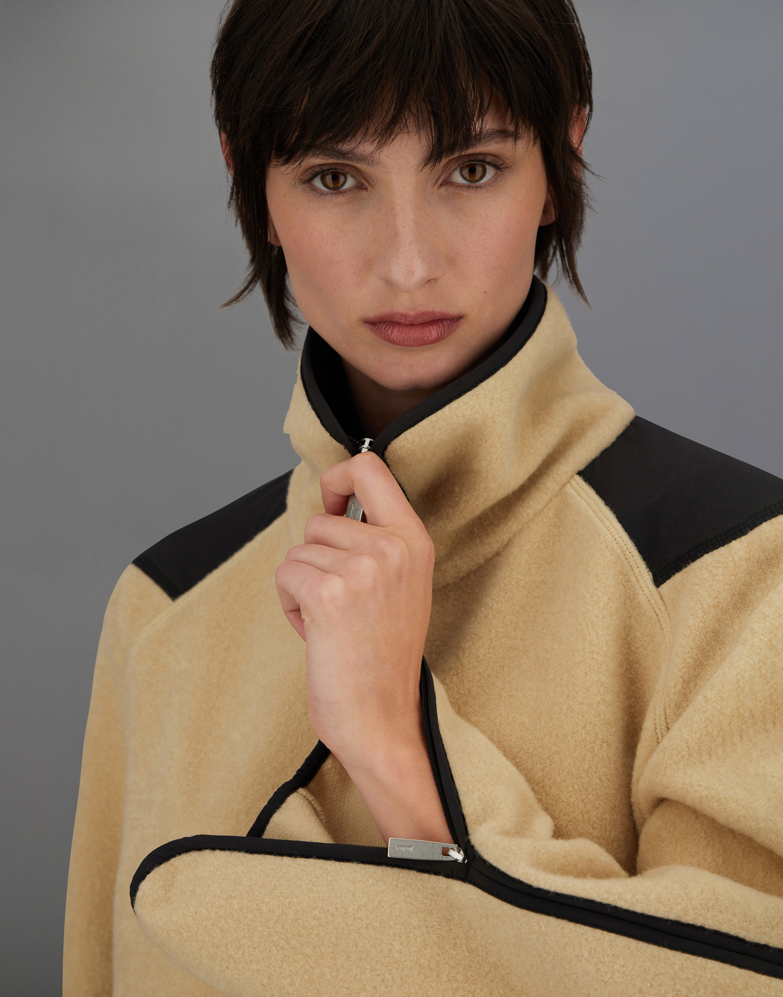 Herno Laminar Polar Fleece And Extra Light Stretch Padded Sweatshirt In Neutral