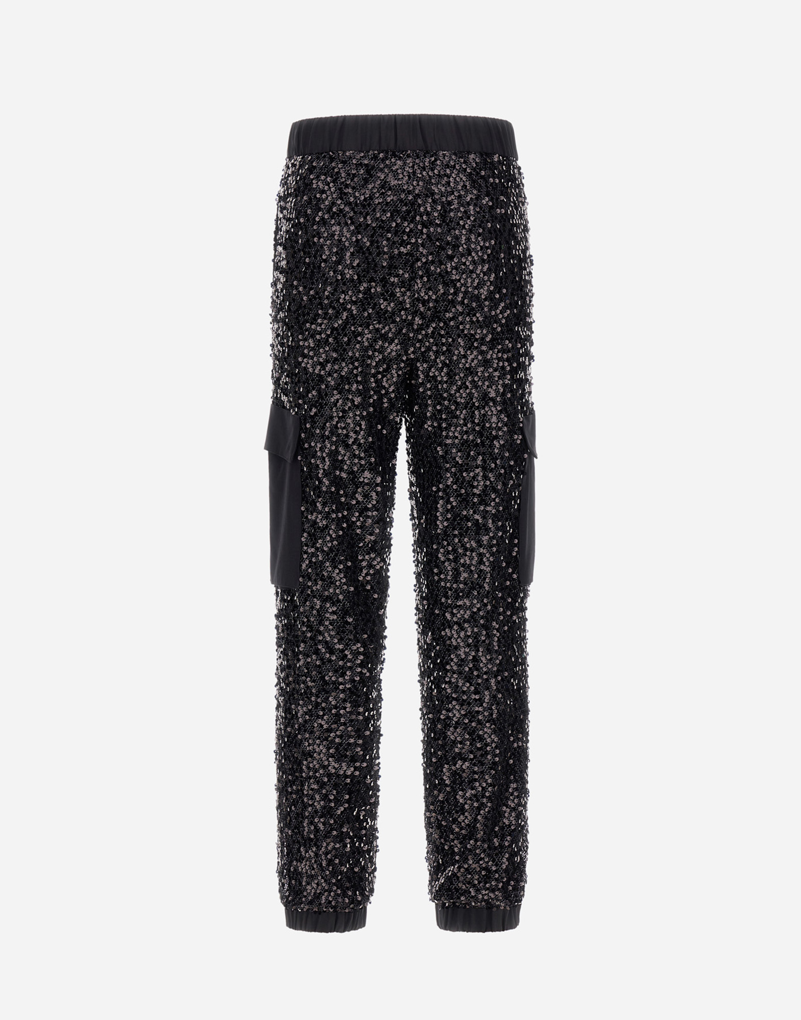 Herno Cargo Trousers In Sequin Mesh And Structured Nylon In Black