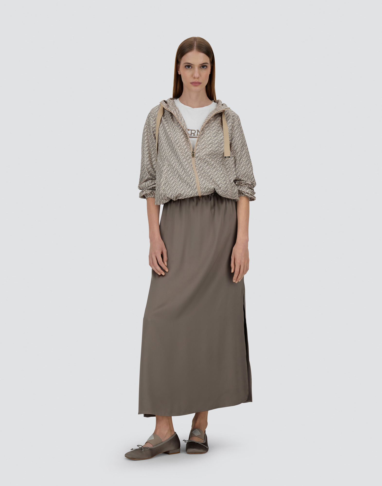 Herno Jacket In Nylon Iconic Print In Camel