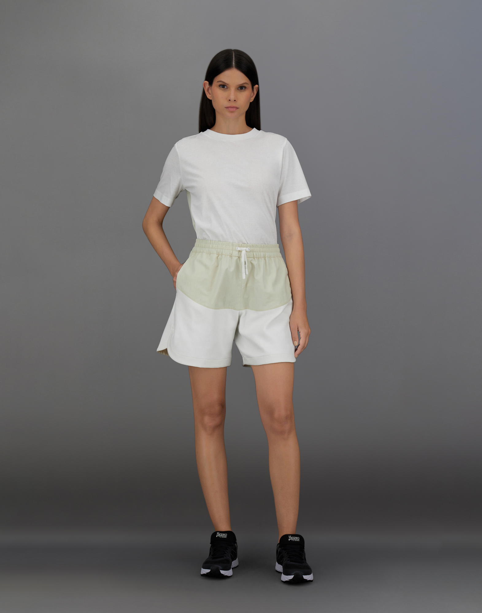 Herno Laminar Shorts In Structured Fleece And Tech-poplin In White