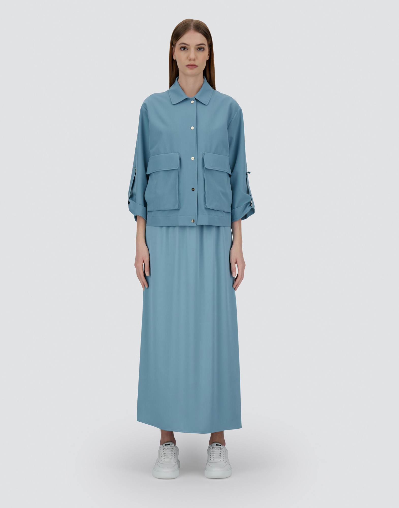 Herno Viscose-effect Shacket In Light Blue