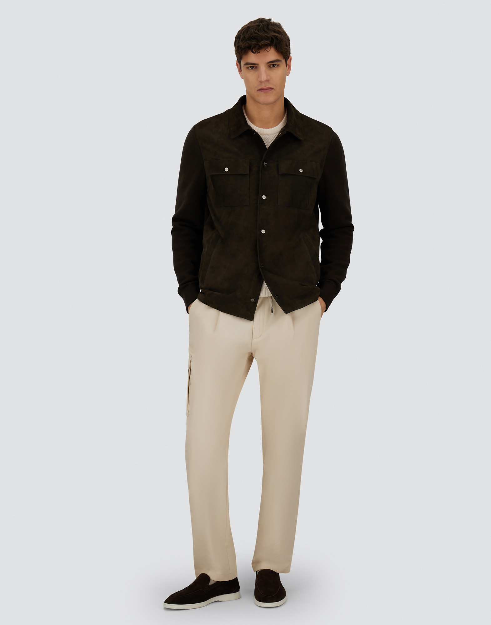 Herno Resort Shacket In Cotton Cashmere Knit In Brown