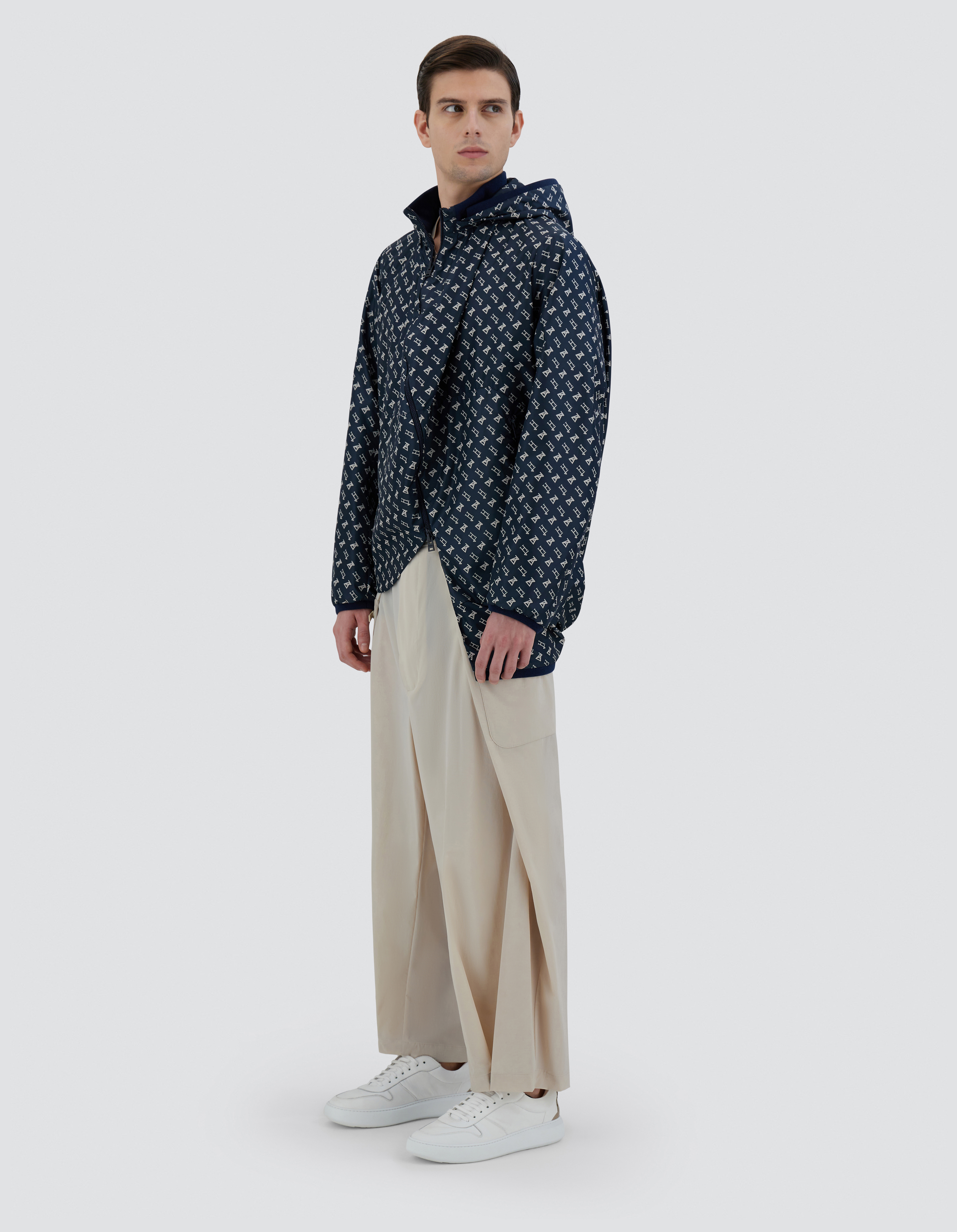 Herno Globe Parka In Eco Monogram In Blue