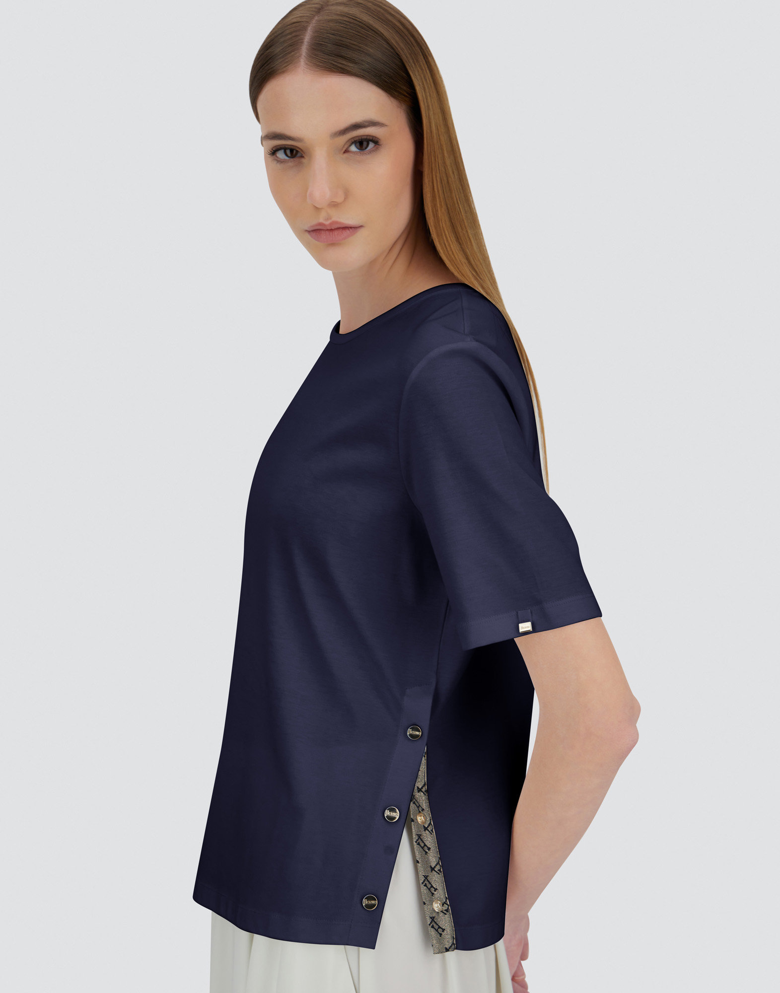 Herno T-shirt In Ever Cotton Interlock And Monogram Lurex In Blue