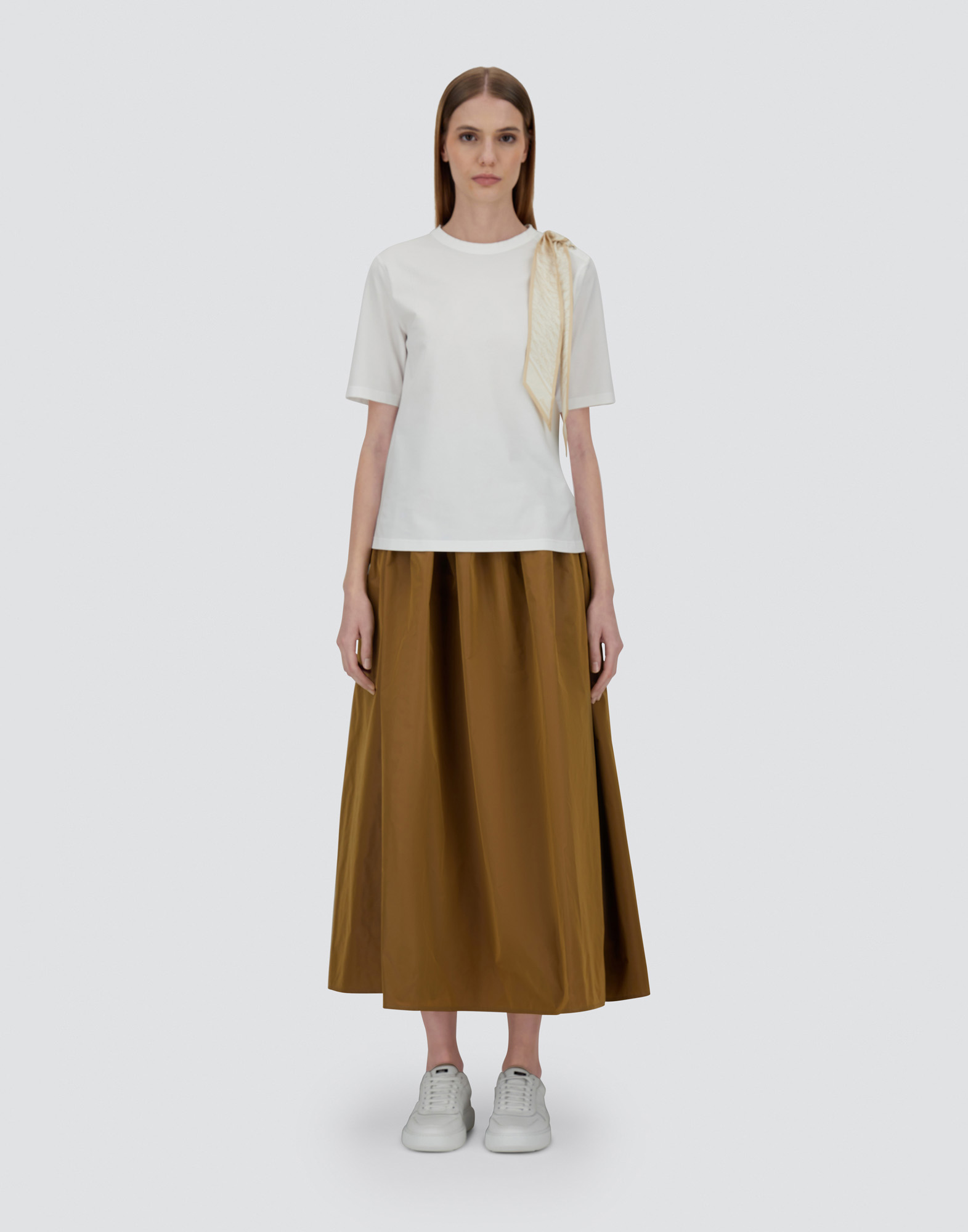 Herno T-shirt In Superfine Cotton Stretch And Foulard In Latte