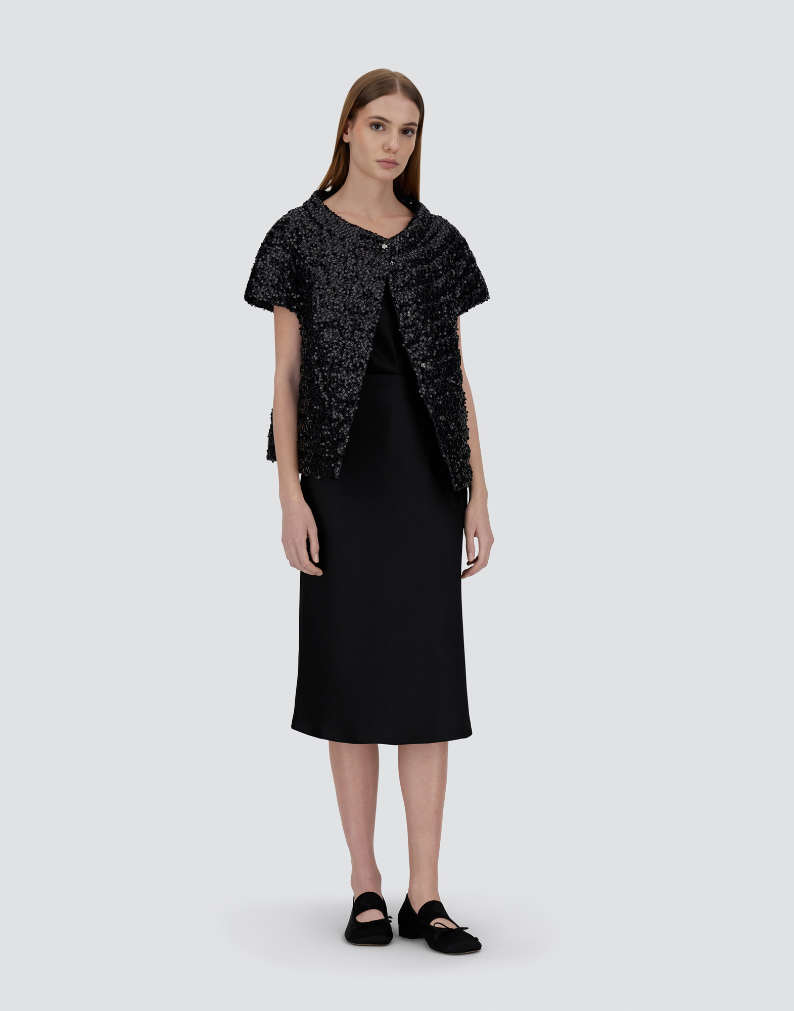 Herno Cape In Sequin Mesh In Black