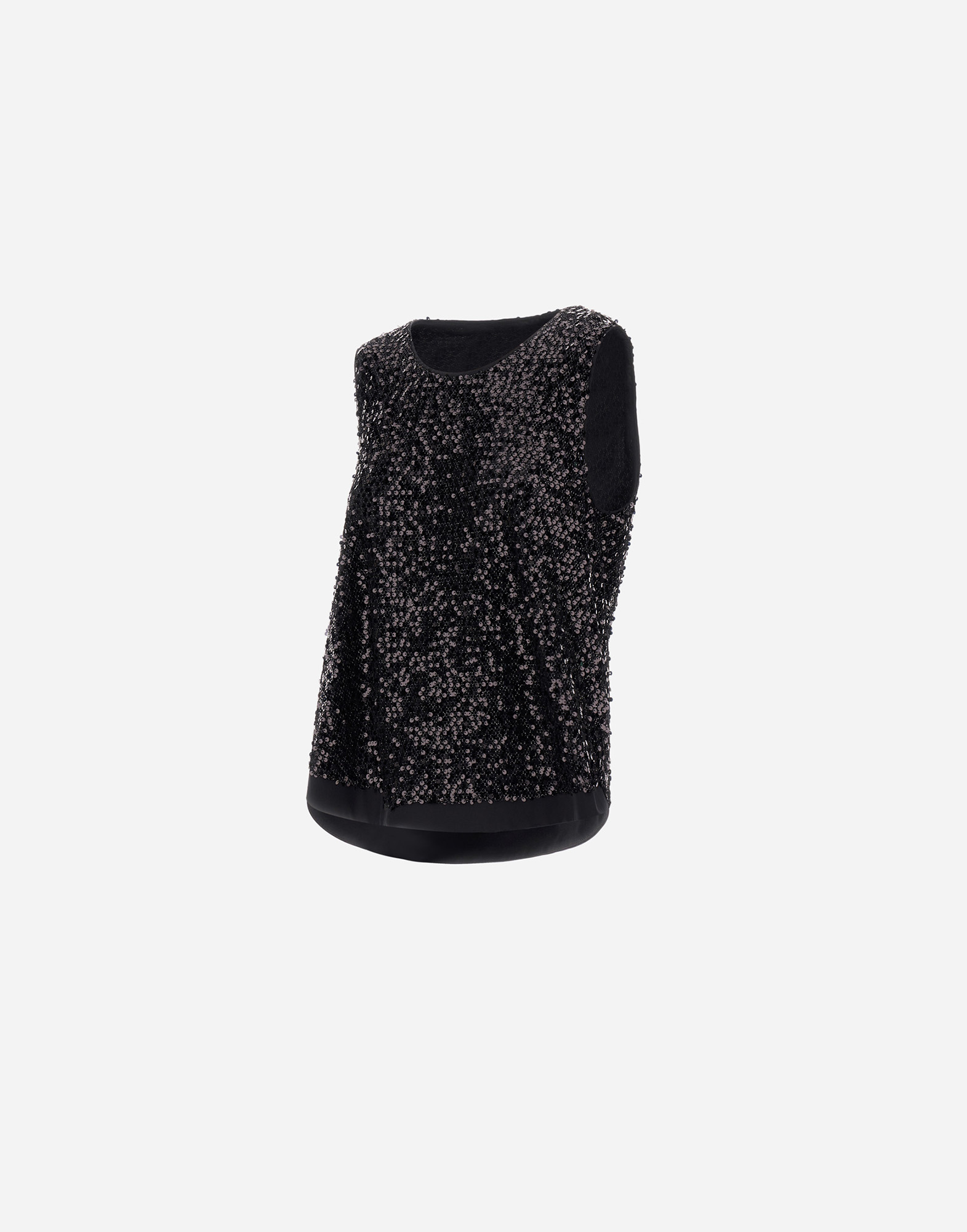 Herno Top In Sequin Mesh And Structured Nylon In Black