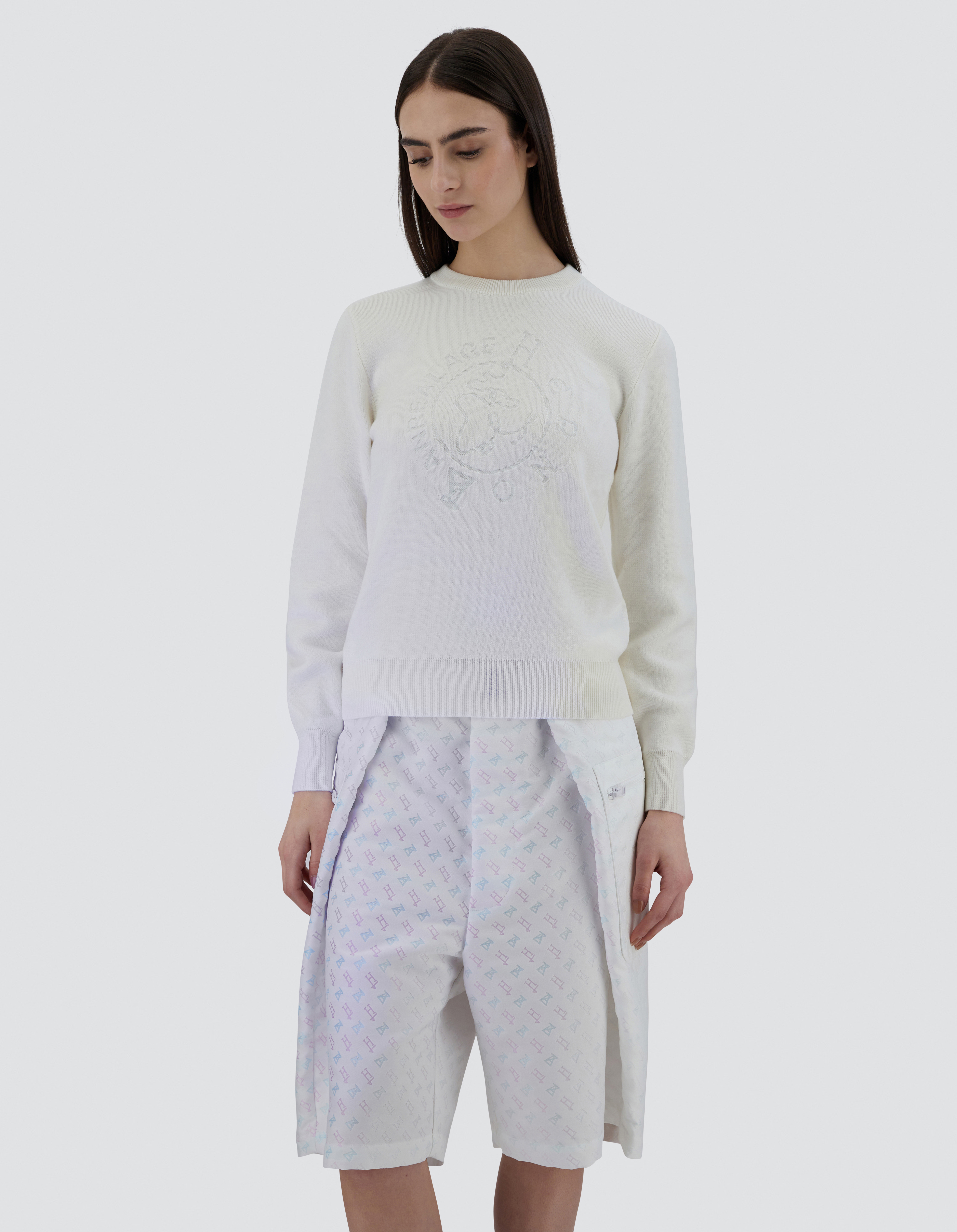 Herno Globe Cropped Trousers In Photocromatic Monogram In White