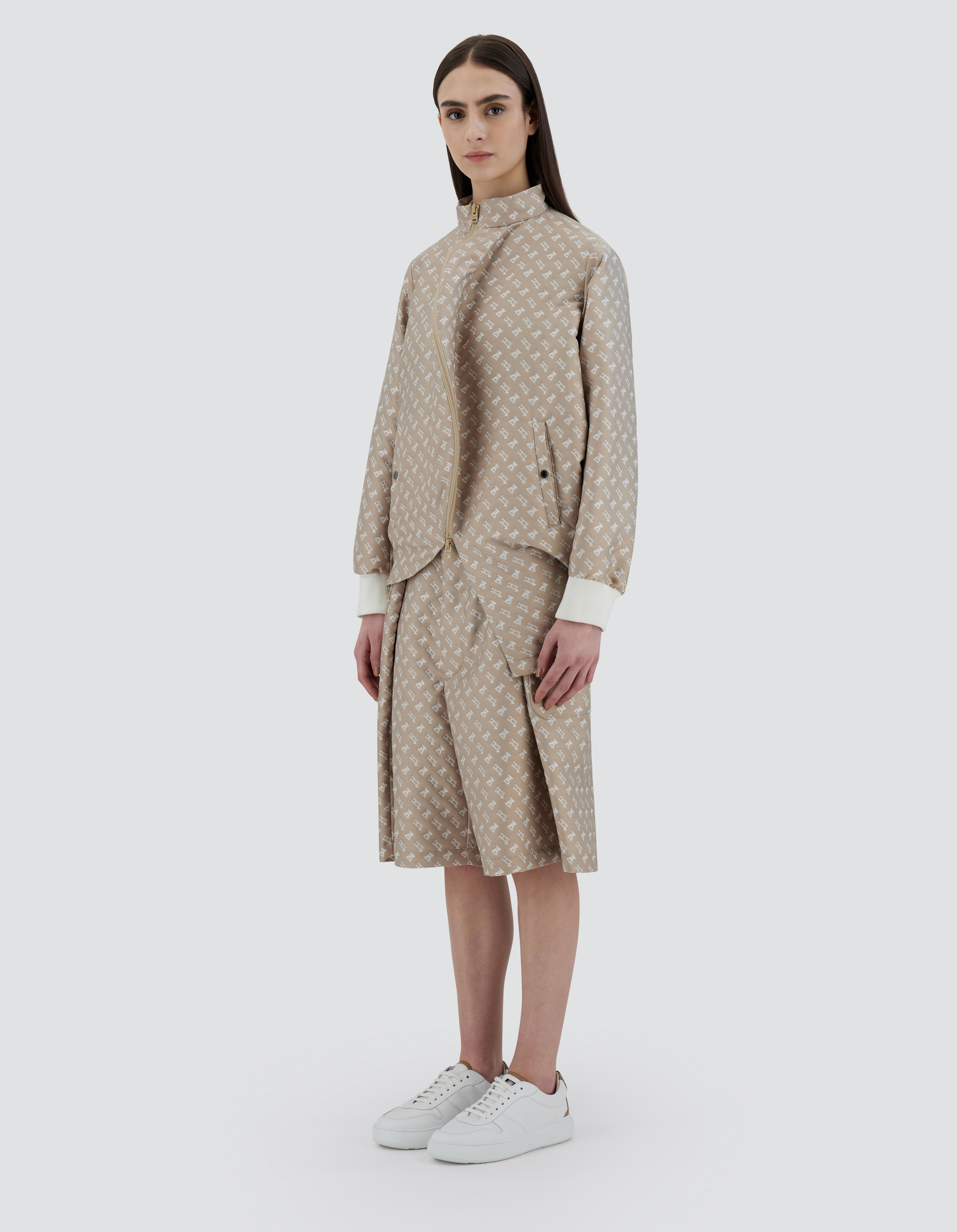 Herno Globe Bomber Jacket In Photocromatic Monogram In Light Beige
