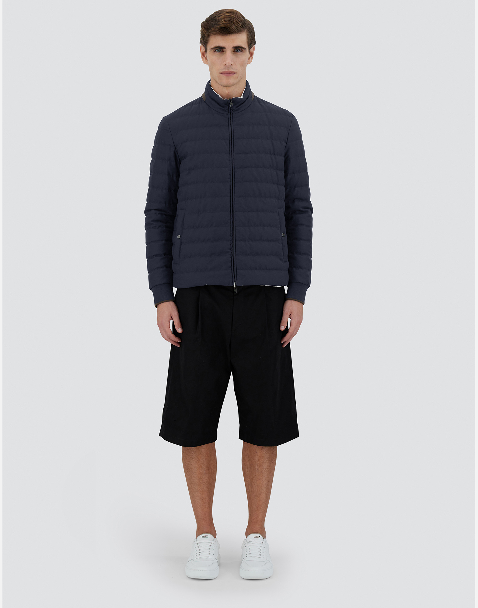 Herno Reversible Cotton Cashmere Rain And Ecoage Bomber In Pearl