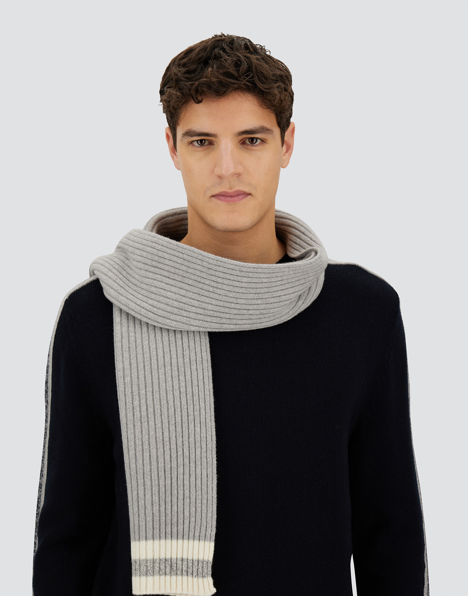 Herno Resort Scarf In Double Rib Wool In Gray