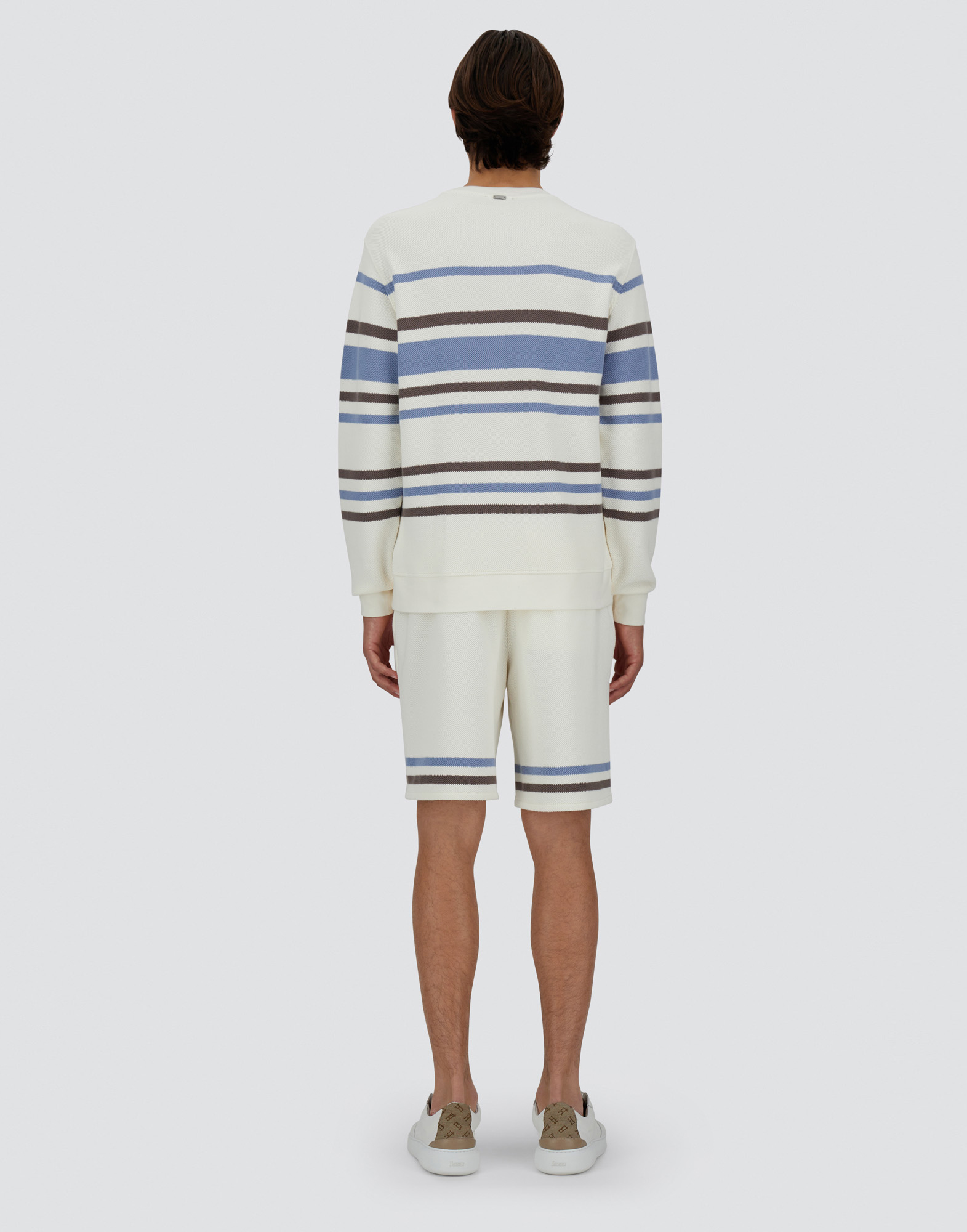 Herno Sweatshirt In Stripe Cotton Sweater In White/light Blue