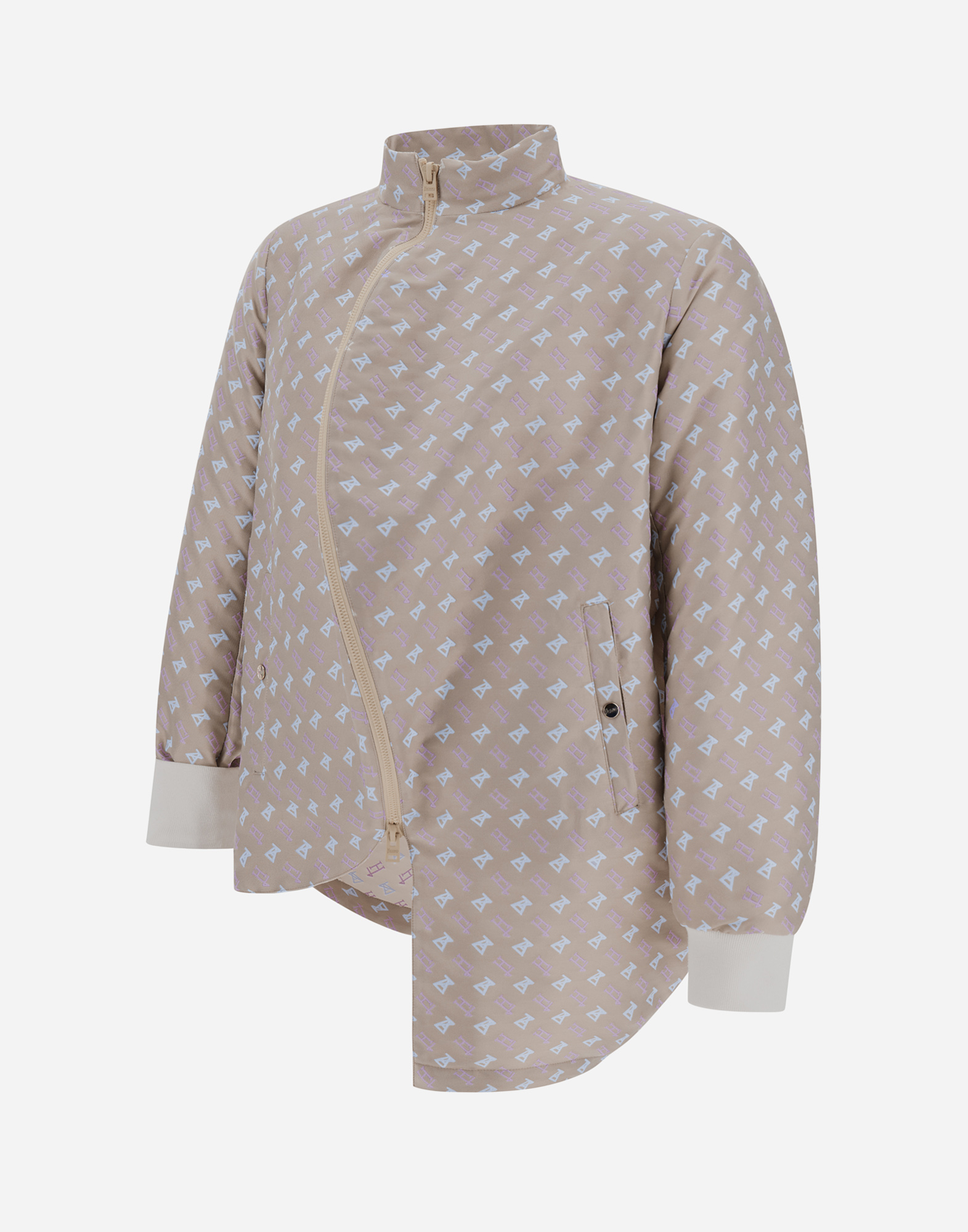 Herno Globe Bomber Jacket In Photocromatic Monogram In Light Beige