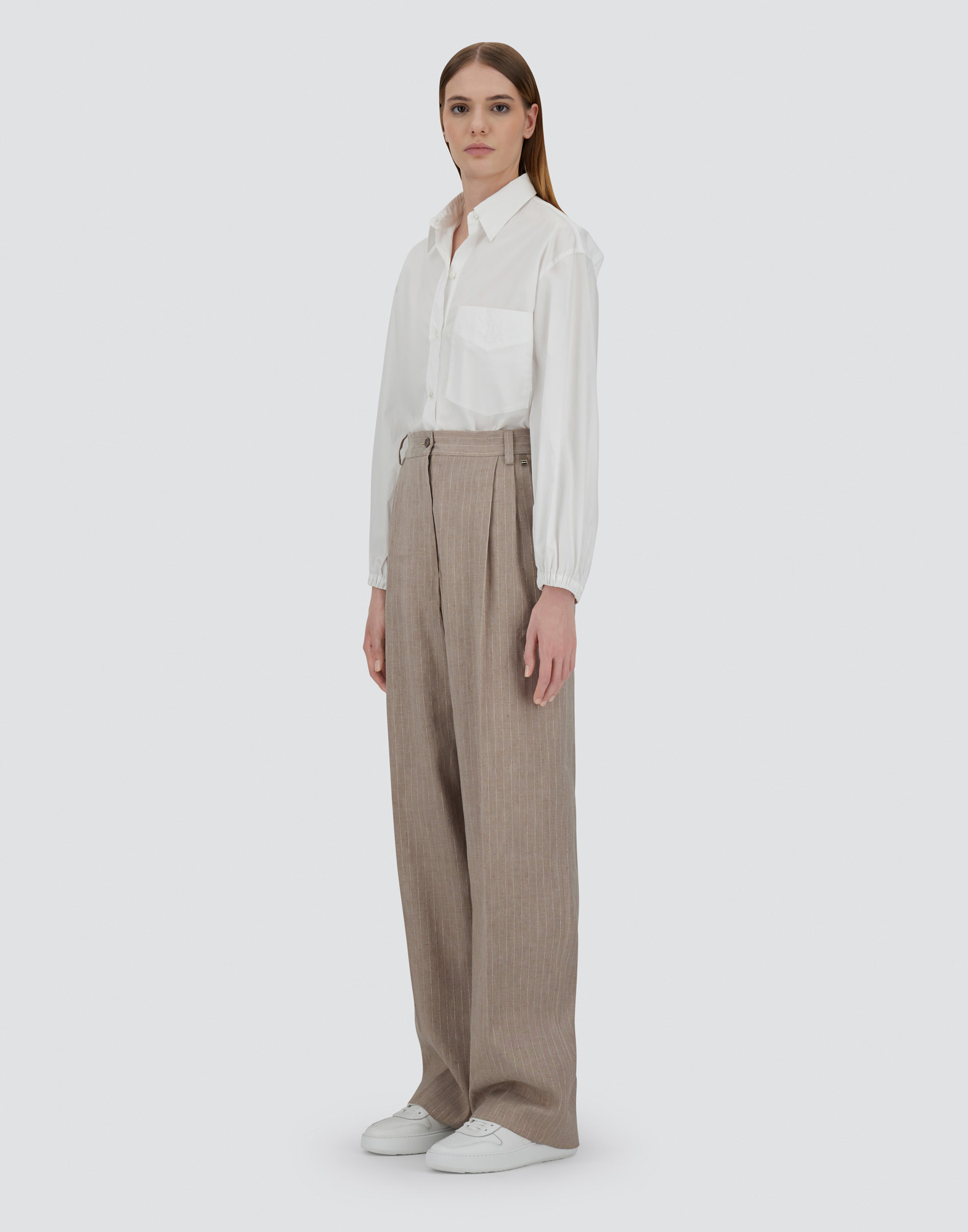 Herno Trousers In Linen Pinstripe In Chantilly