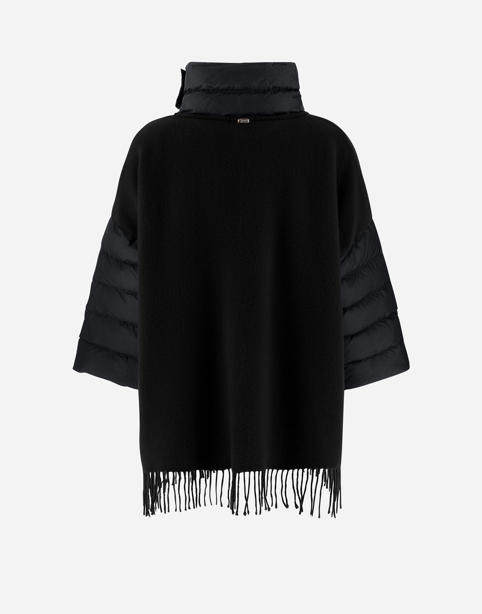 Herno Wool Poncho With Down Details In Black