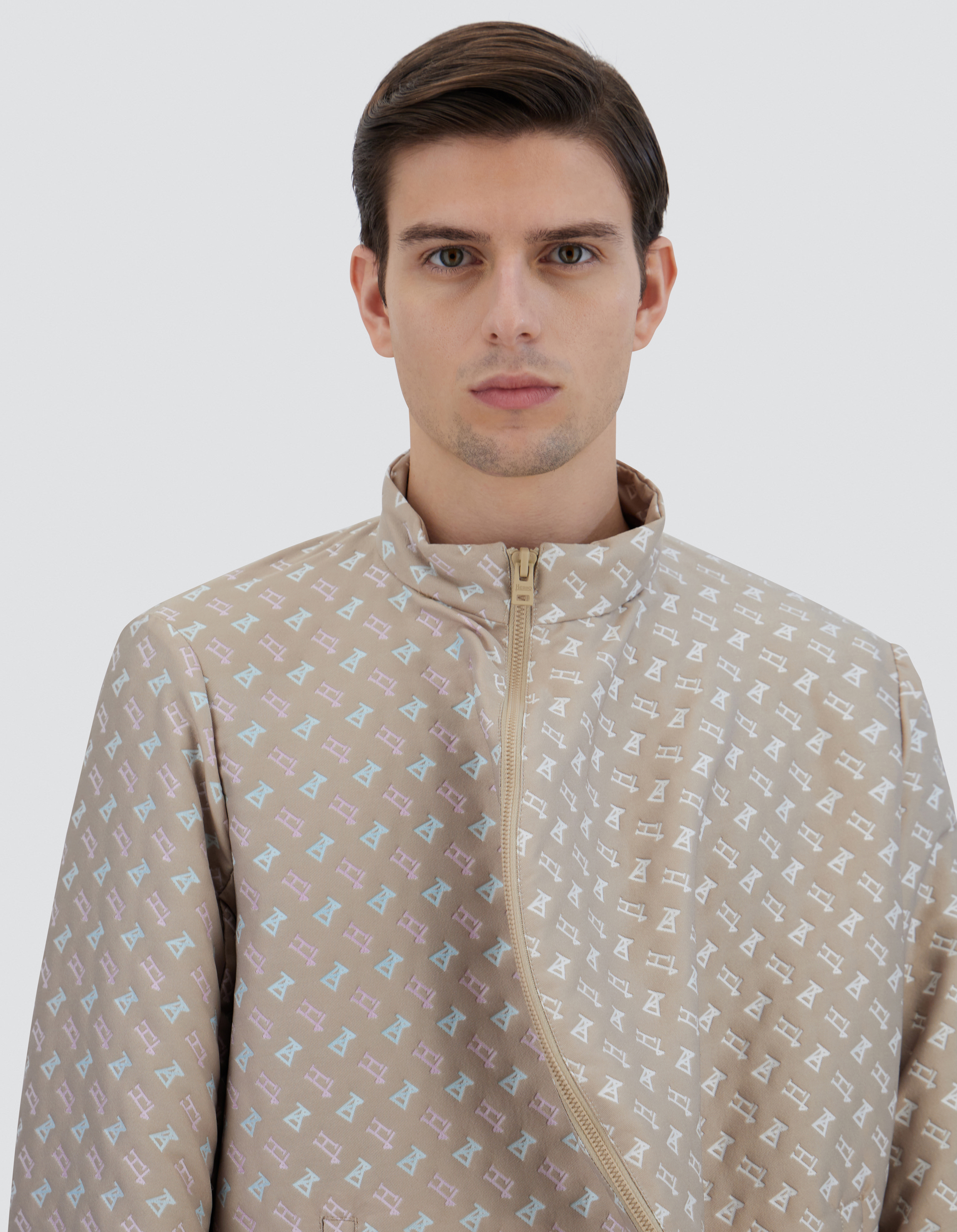 Herno Globe Bomber Jacket In Photocromatic Monogram In Light Beige