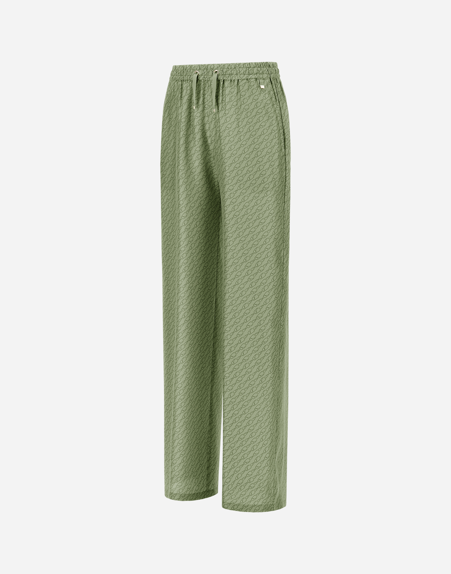 Herno Trousers In Iconic Print Silk In Light Green