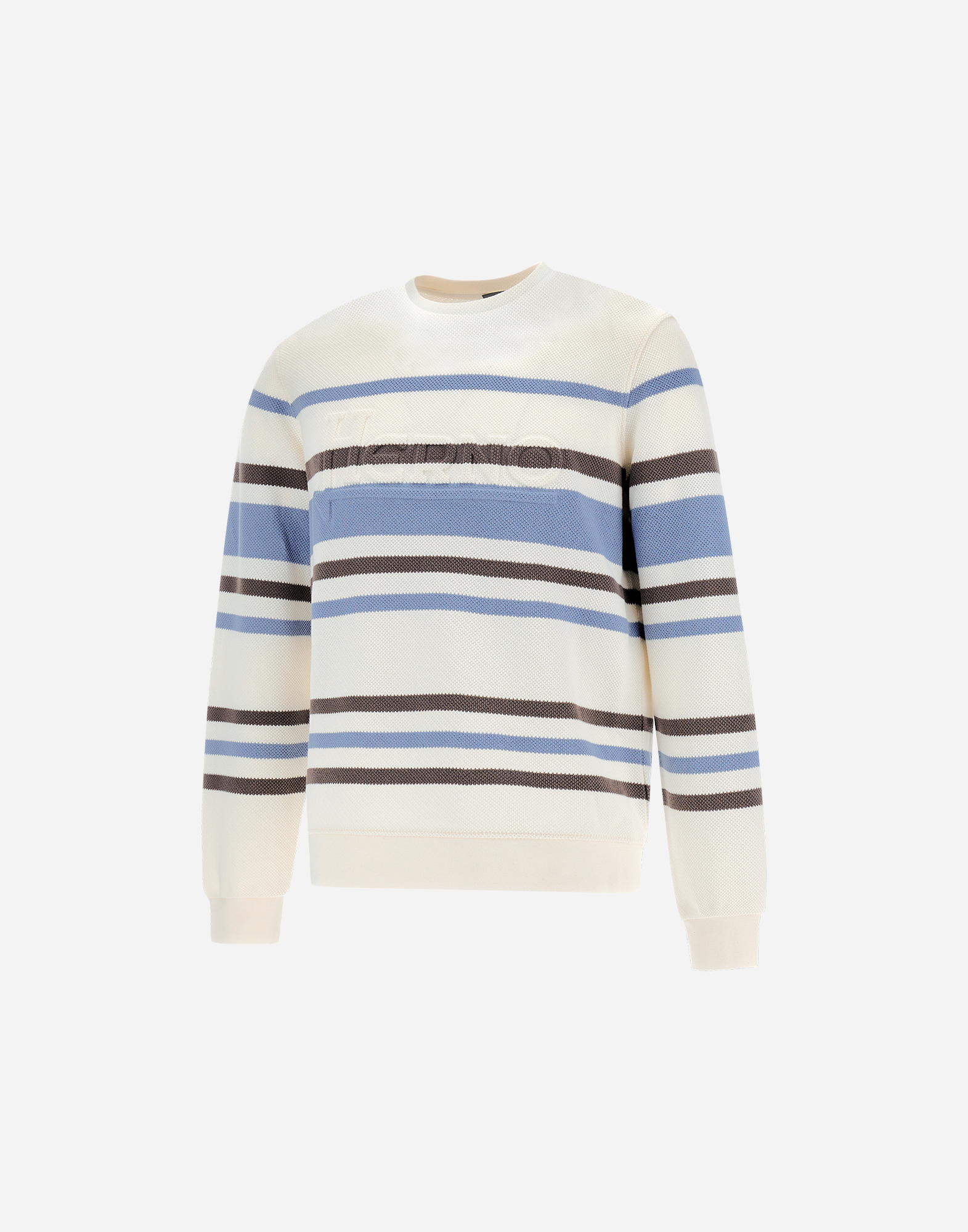 Herno Sweatshirt In Stripe Cotton Sweater In White/light Blue
