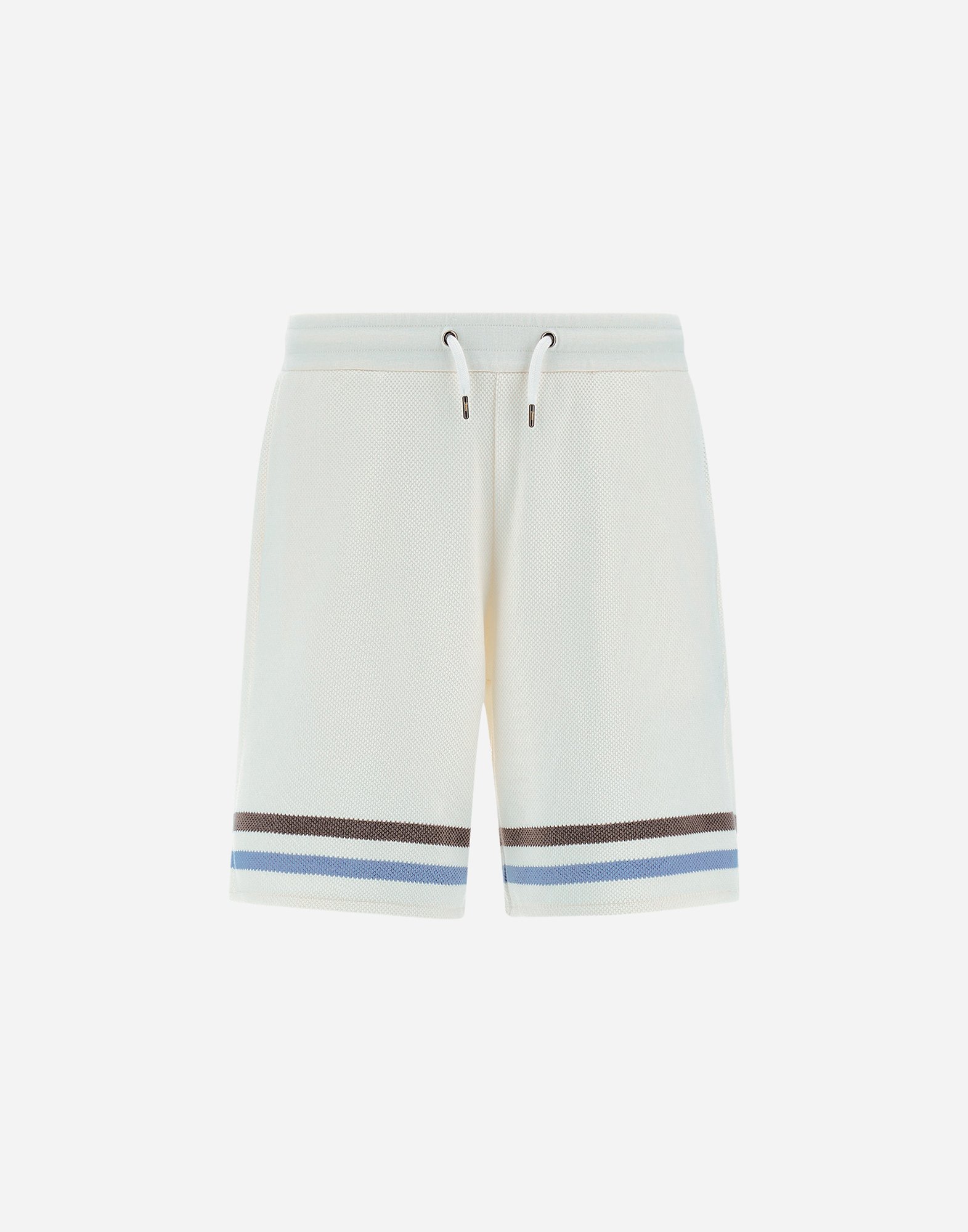 Herno Stripe Cotton Sweater Shorts In White/light Blue