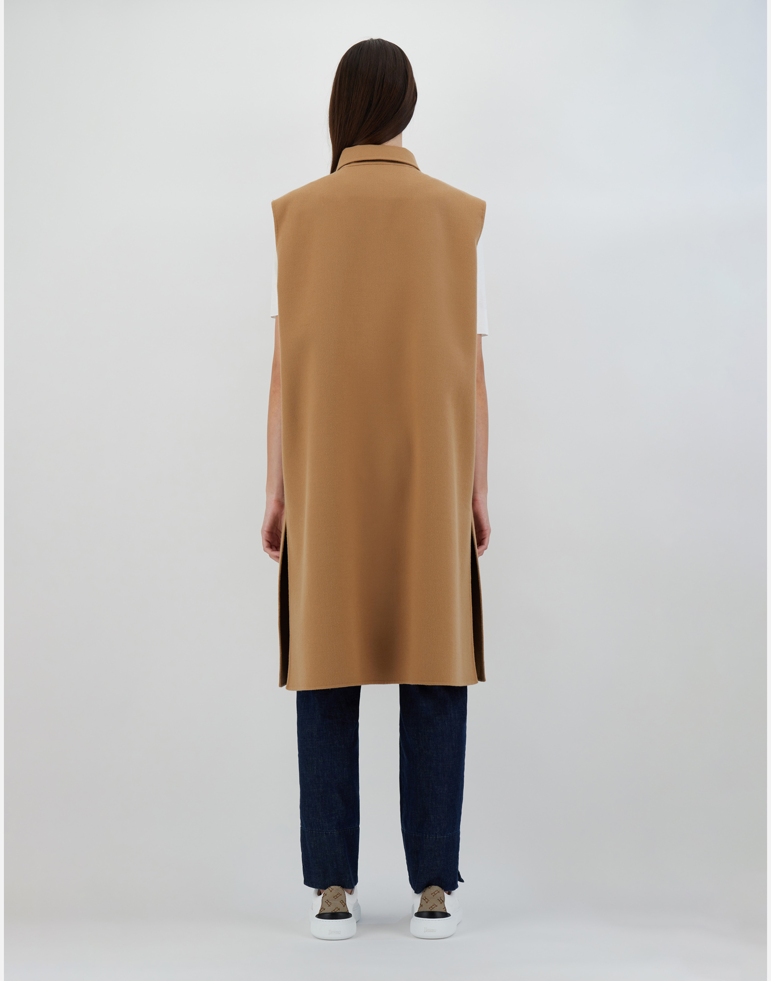 Shop Herno Sleeveless Double-layered Wool Jacket In Camel