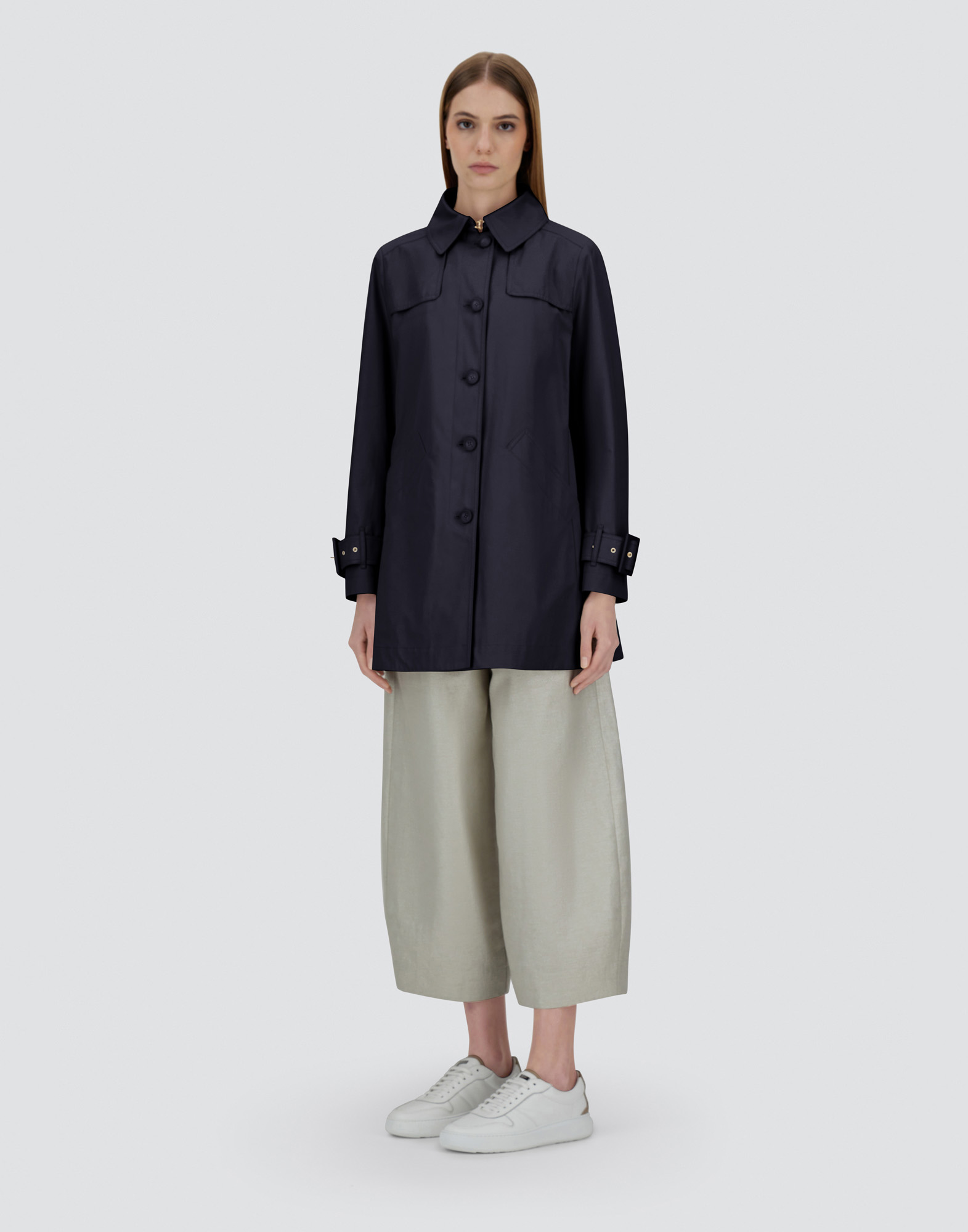 Shop Herno Raincoat In Delon And Monogram In Navy Blue