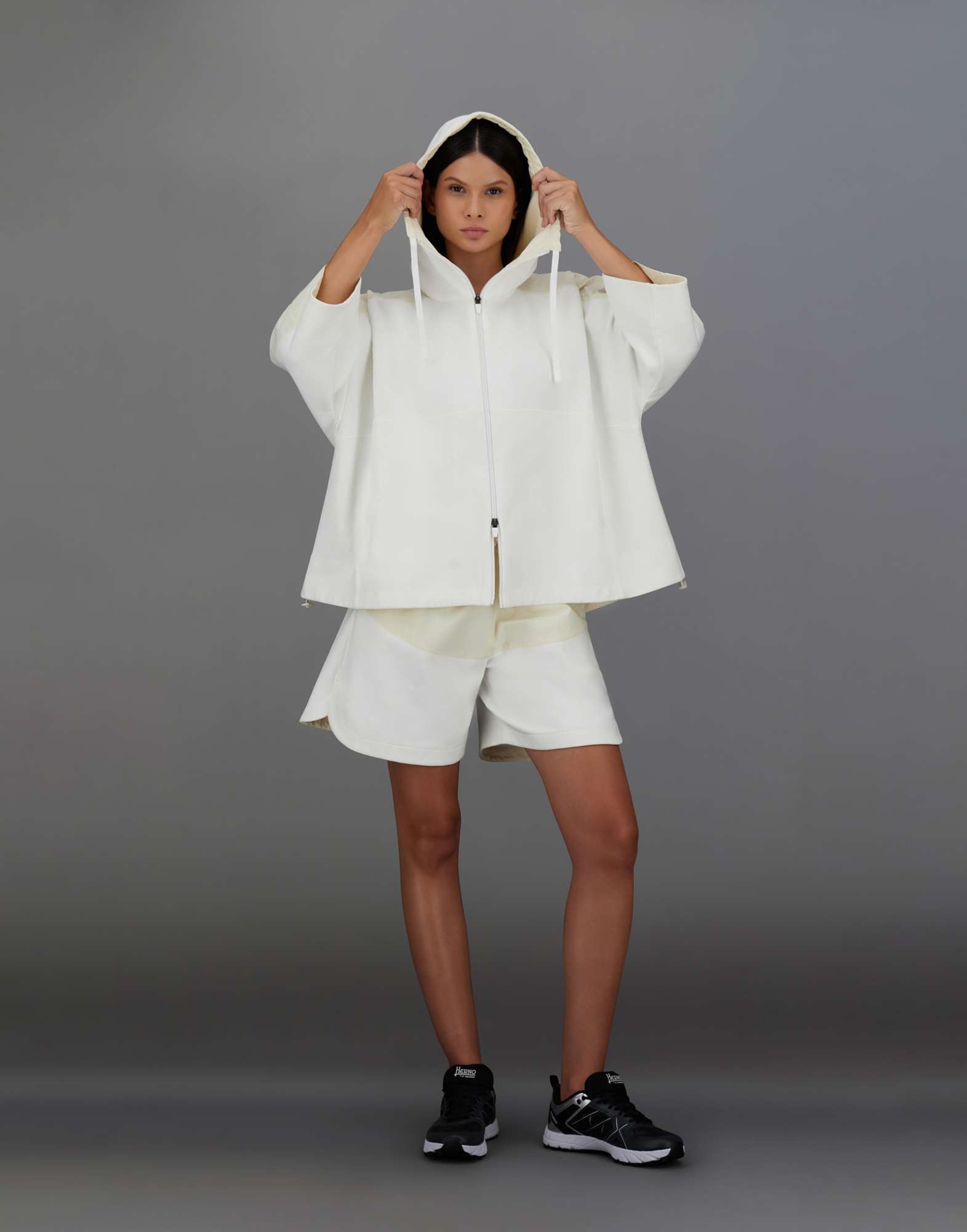 HERNO LAMINAR SWEATSHIRT IN STRUCTURED FLEECE AND TECH-POPLIN