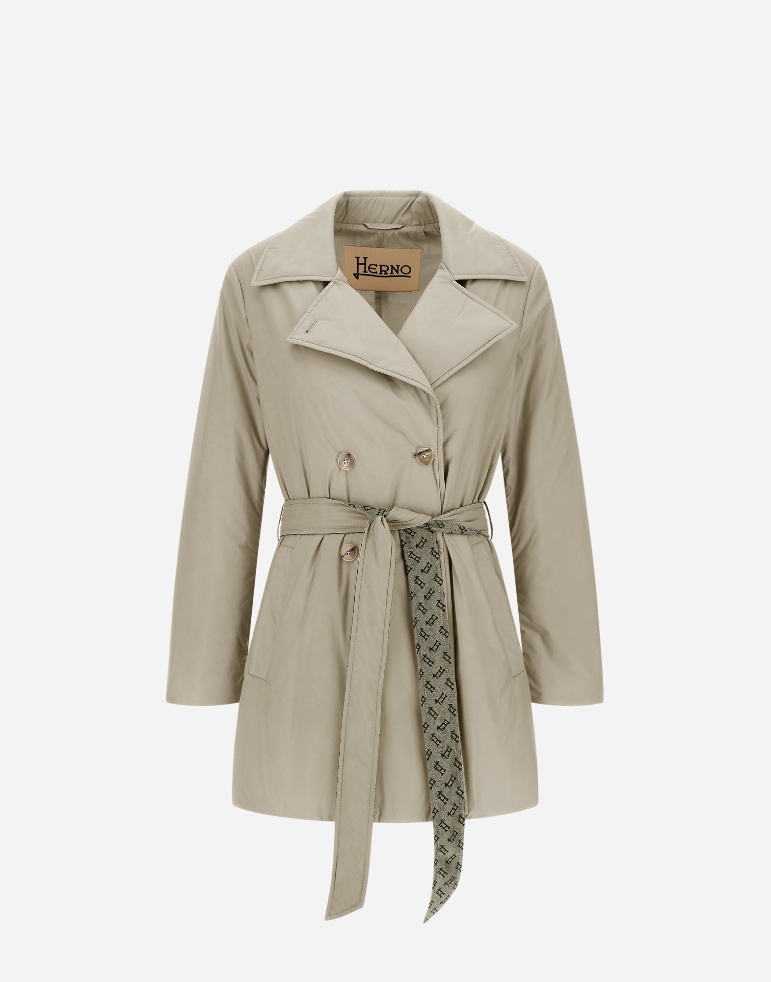 Herno Trench Coat In Ecoage And Monogram Lurex In Chantilly