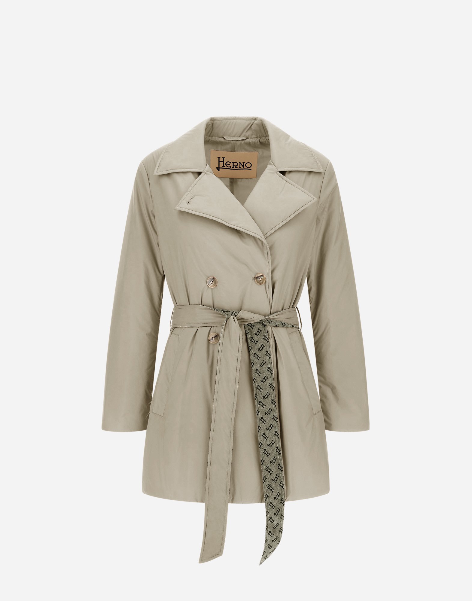 Herno Trench Coat In Ecoage And Monogram Lurex In Chantilly