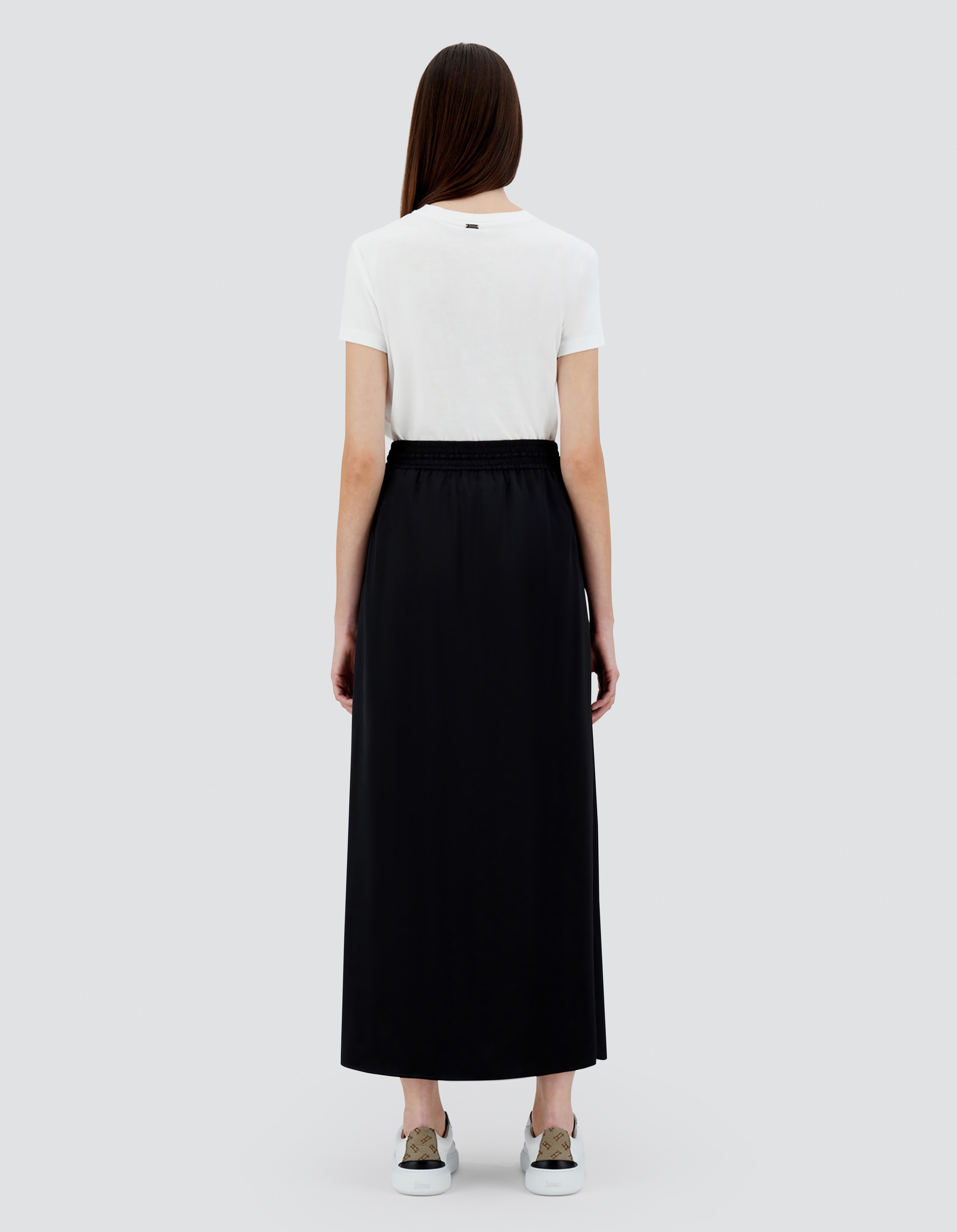 Herno Drawstring-waist Satin Midi Skirt In Black