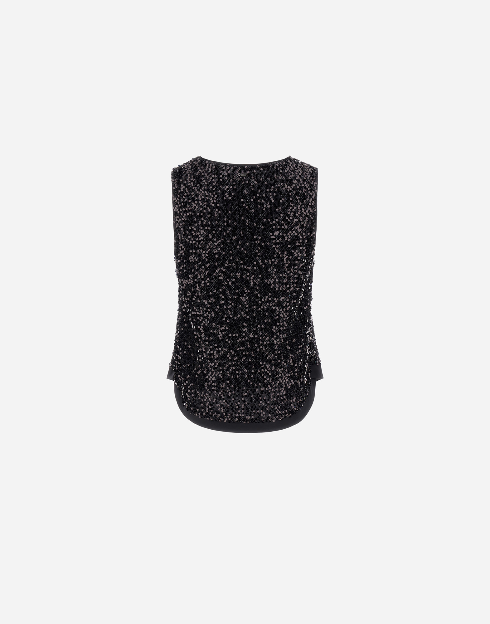 Herno Top In Sequin Mesh And Structured Nylon In Black