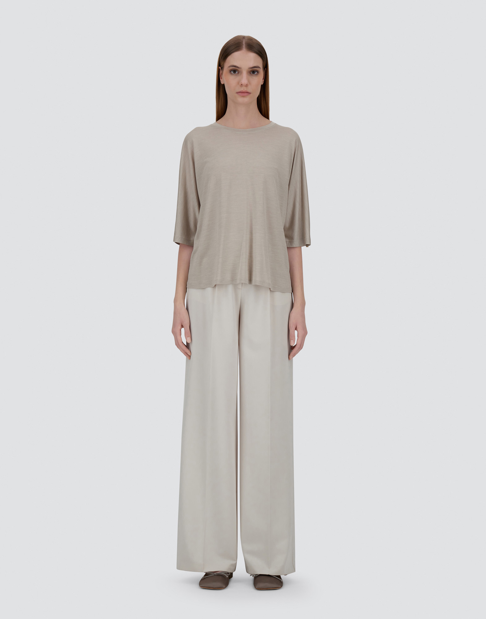 Herno T-shirt In Light Silk & Wool In Chantilly