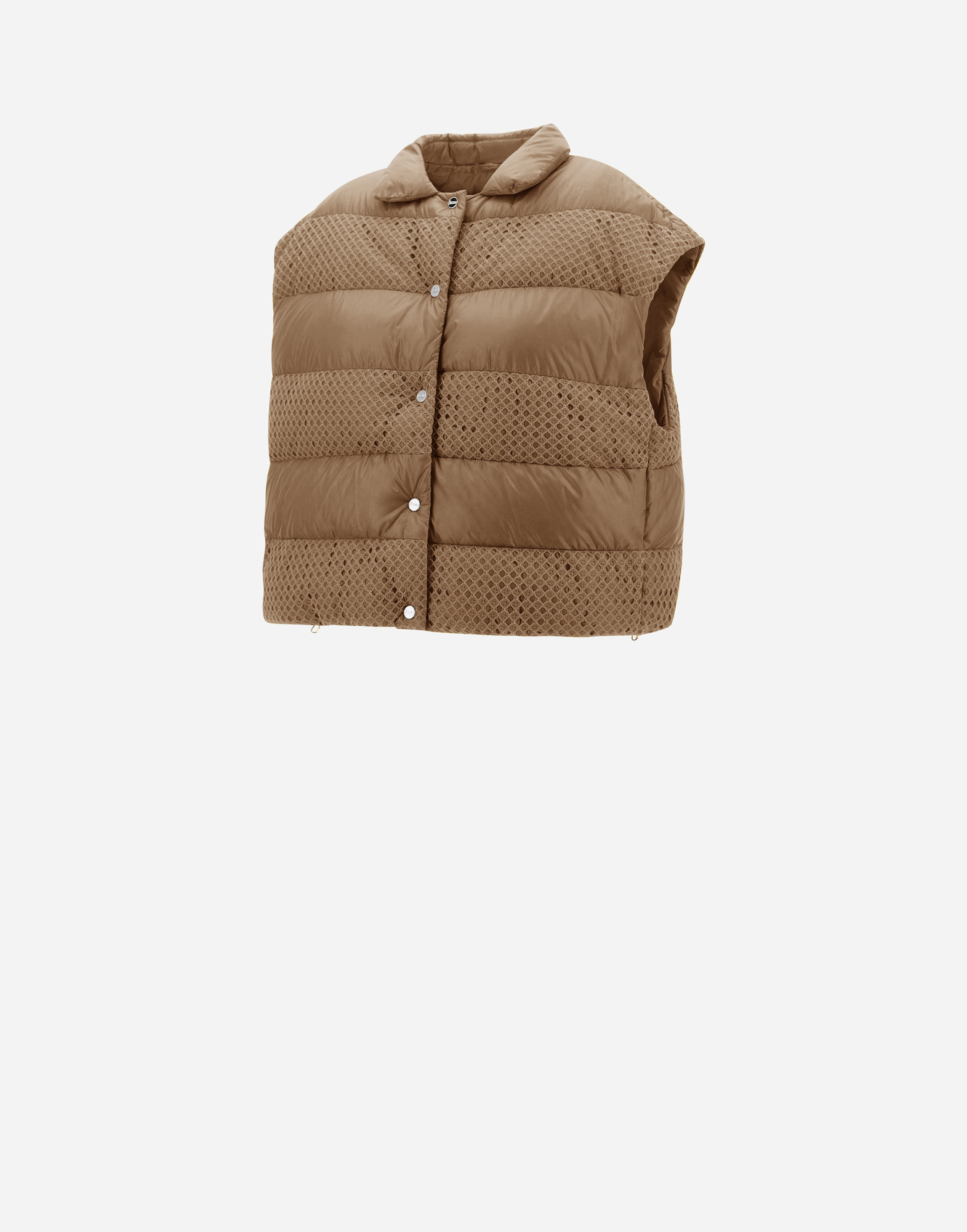 Herno Sleeveless Nylon Ultralight And Spring Lace Jacket In Camel