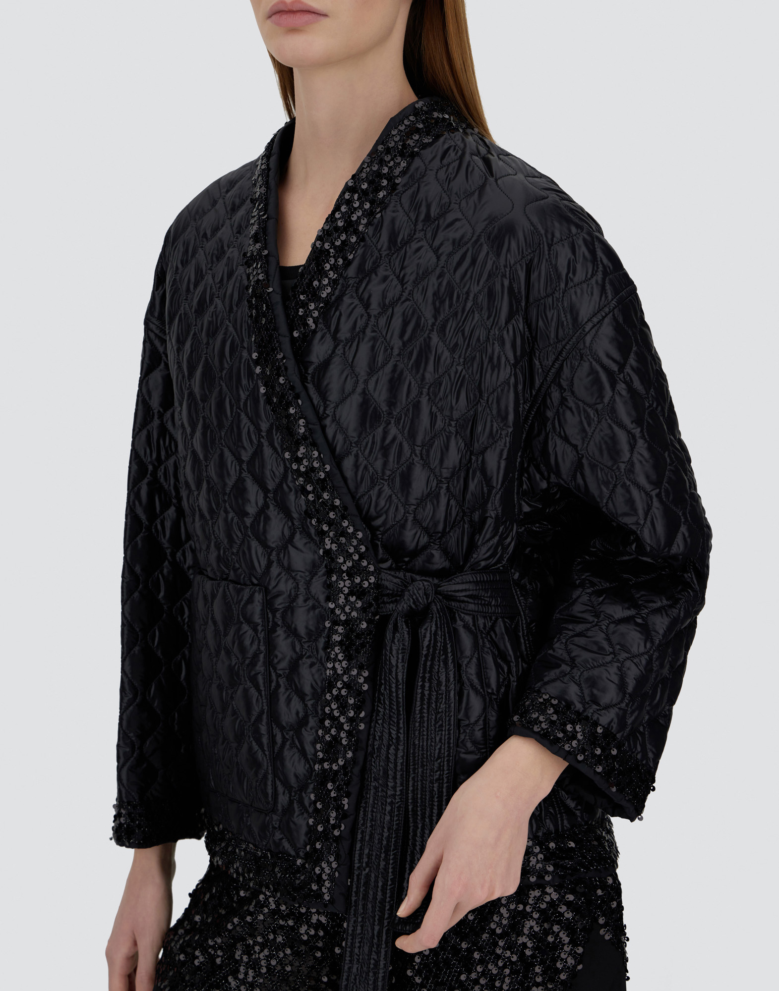 Herno Jacket In Nylon Ultralight, Matt Nylon And Sequin Mesh In Black