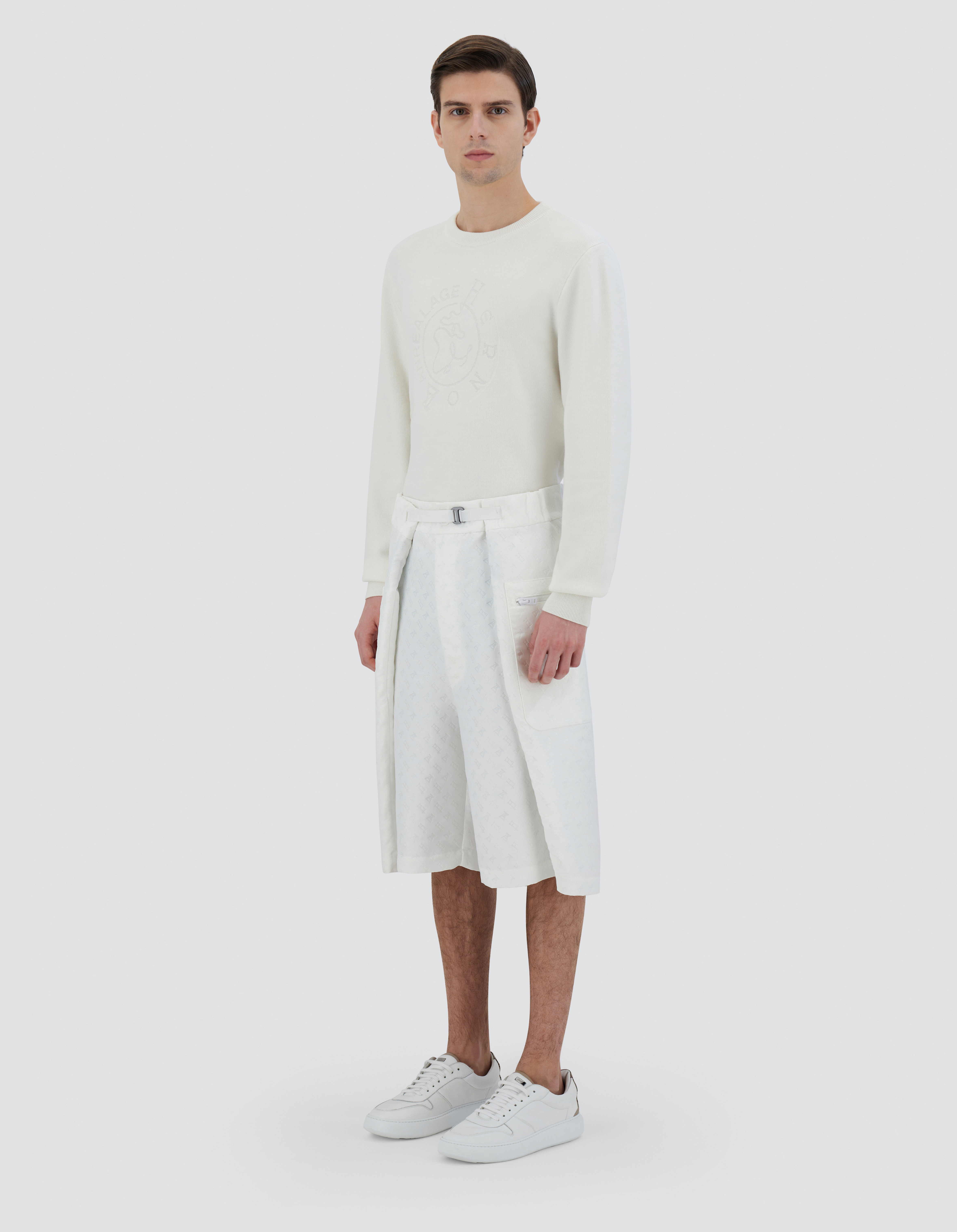 Shop Herno Globe Cropped Trousers In Photocromatic Monogram In White