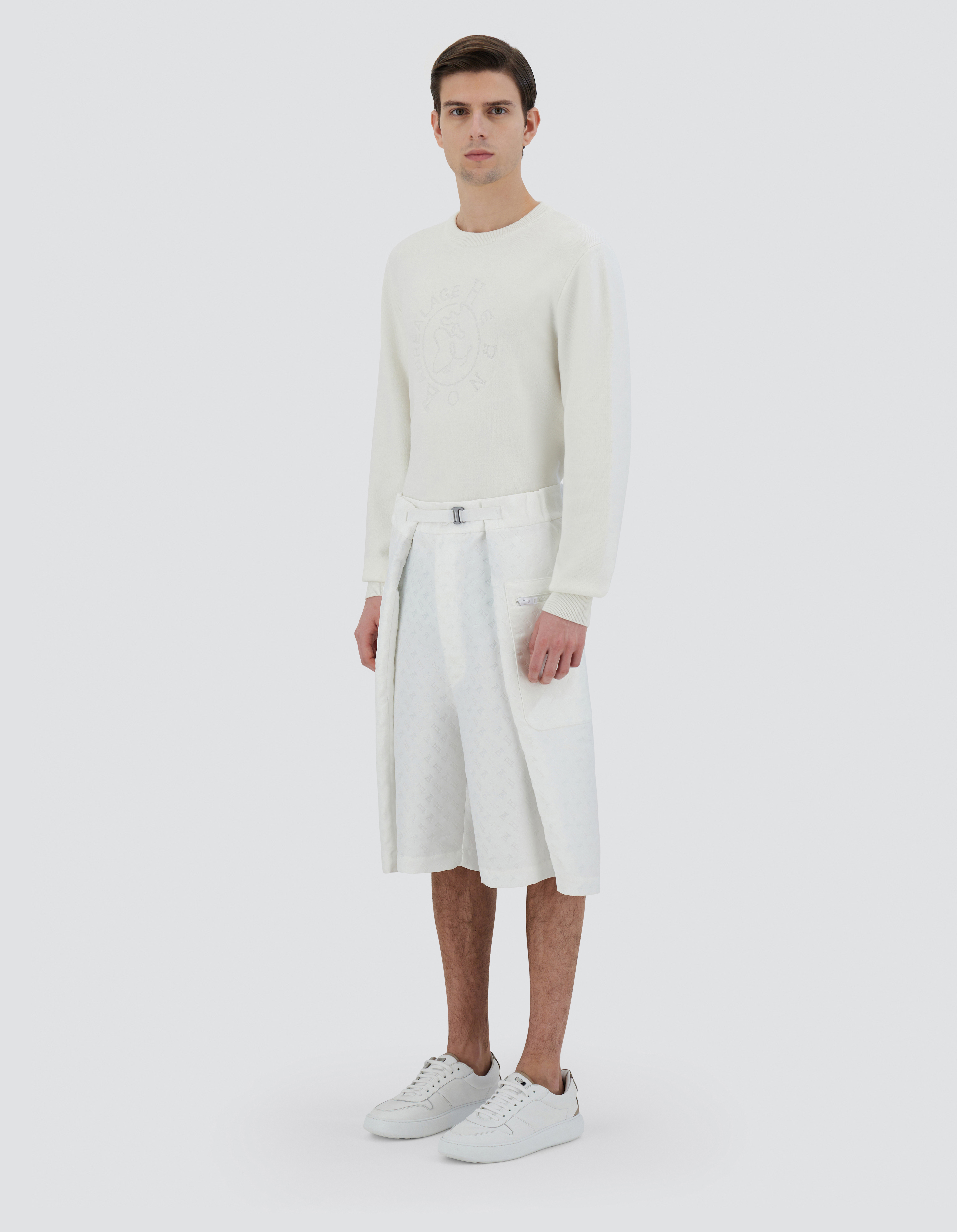 Herno Globe Cropped Trousers In Photocromatic Monogram In White