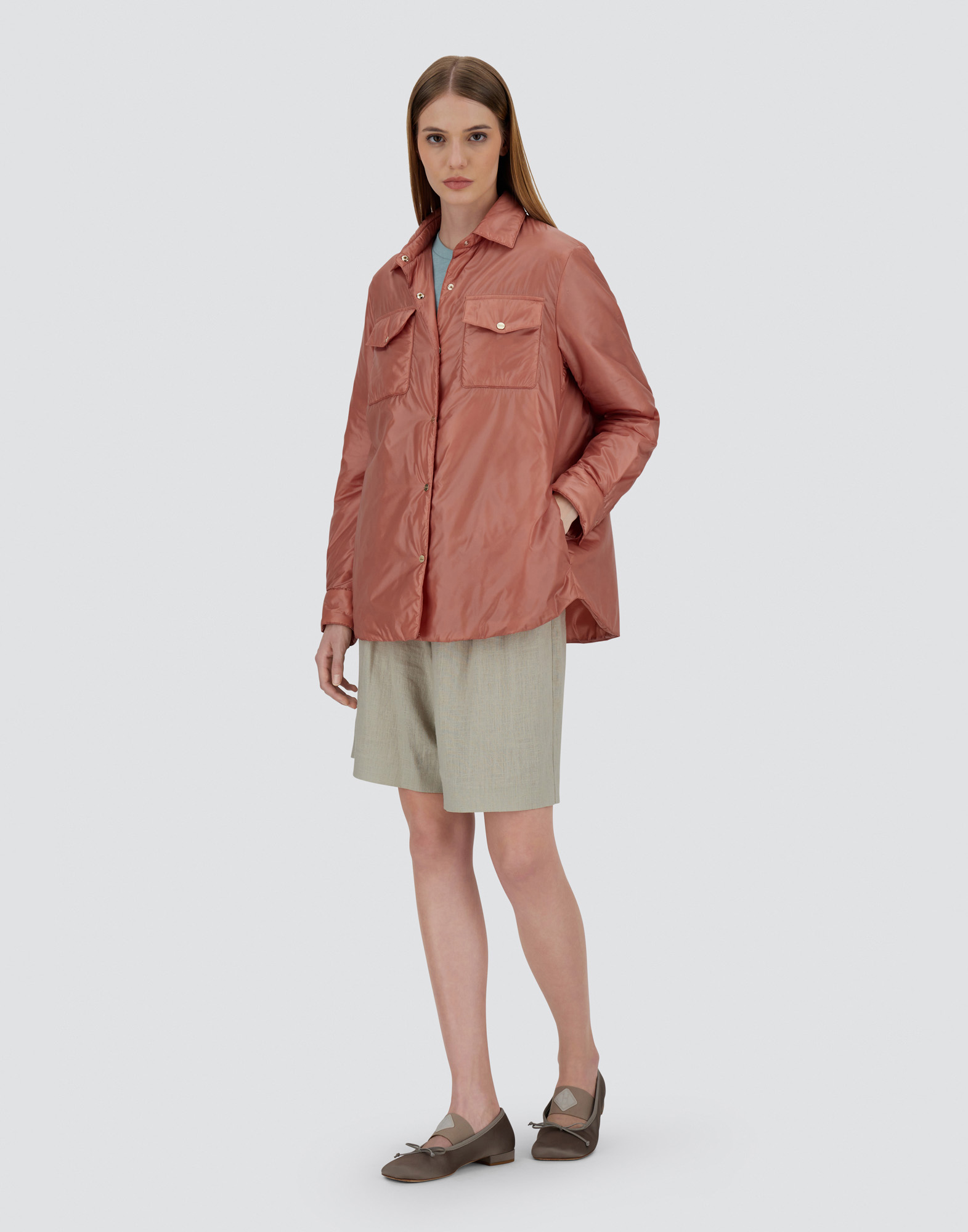 Herno Nylon Ultralight Shacket In Dark Pink