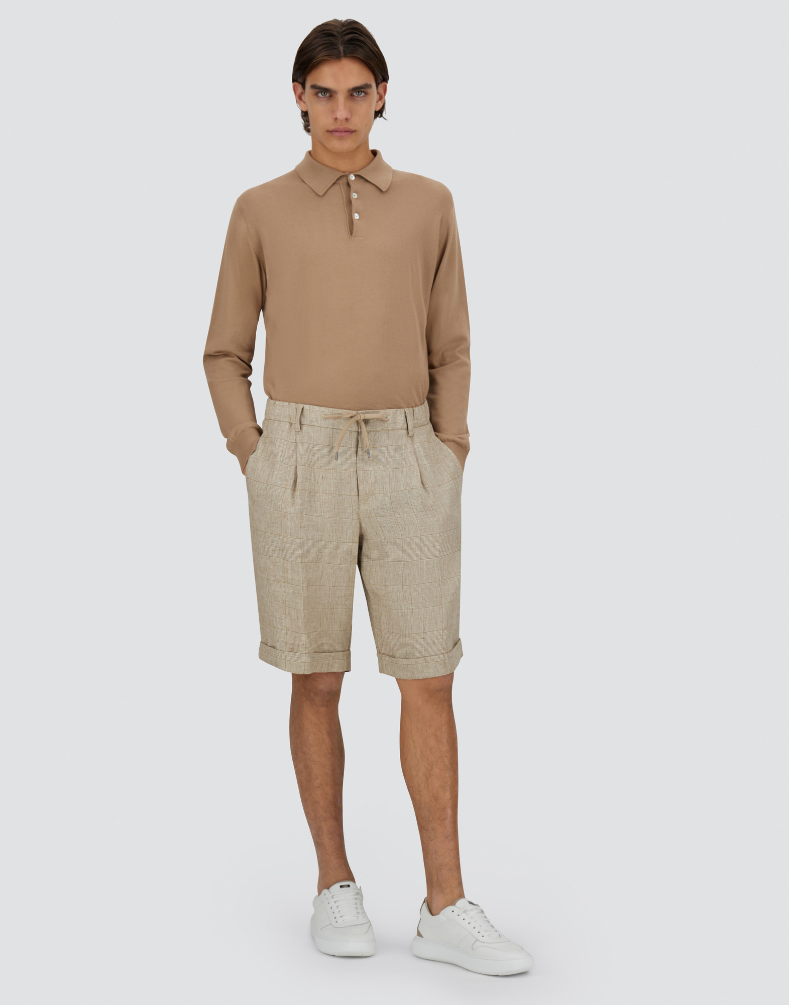 Herno Welsh Linen Shorts In Camel