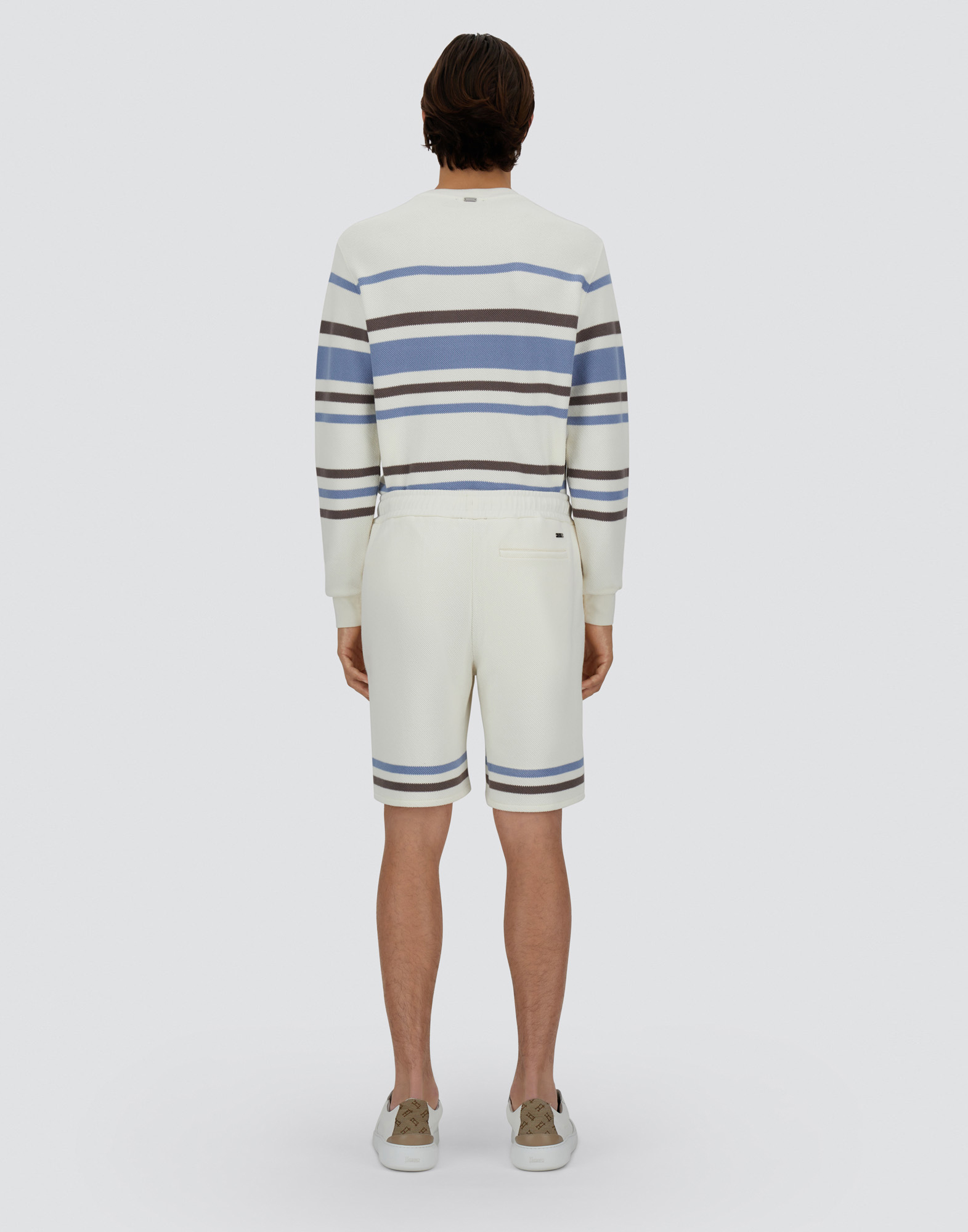 Herno Stripe Cotton Sweater Shorts In White/light Blue